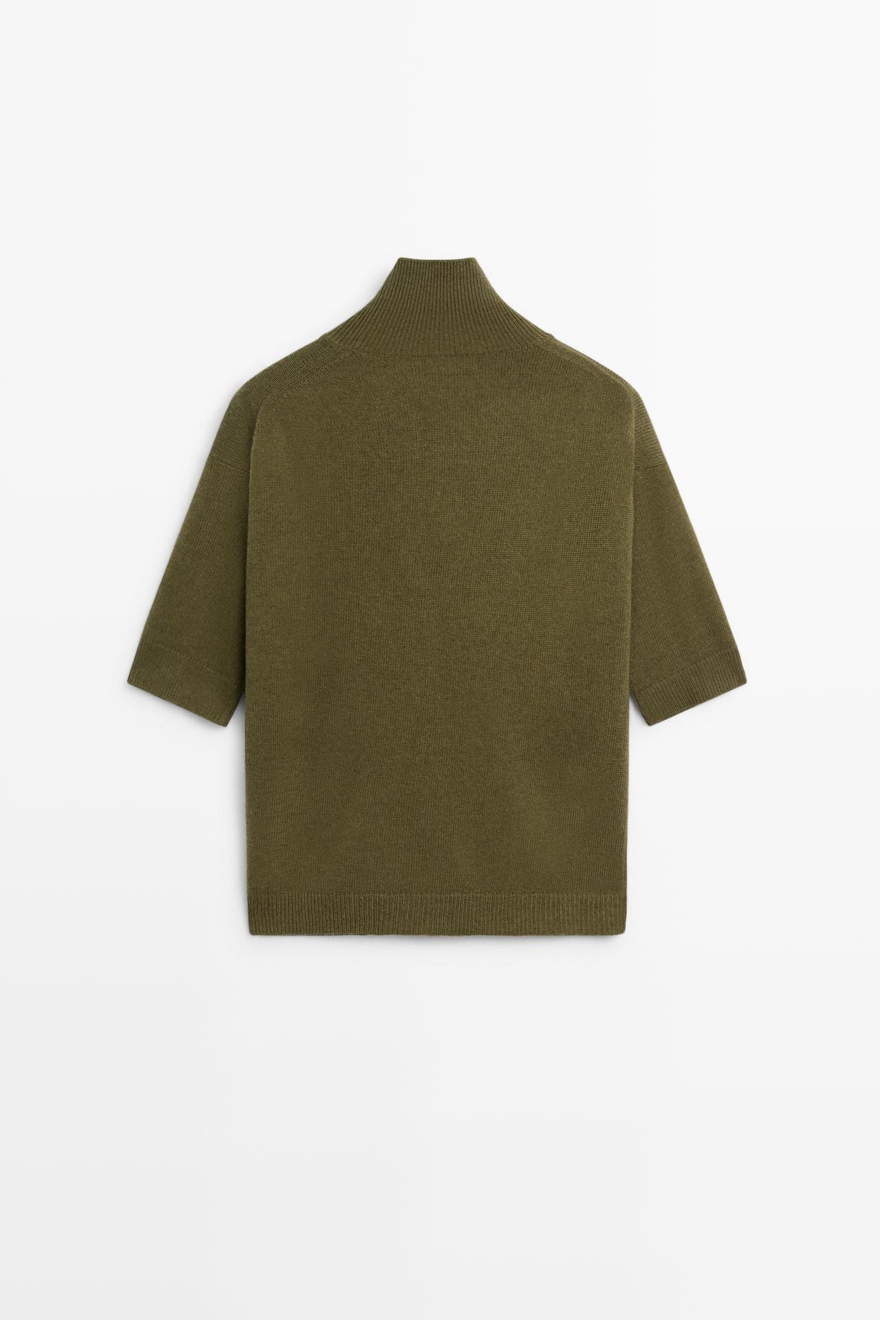Wool knit sweater with mock turtleneck — OLIVE