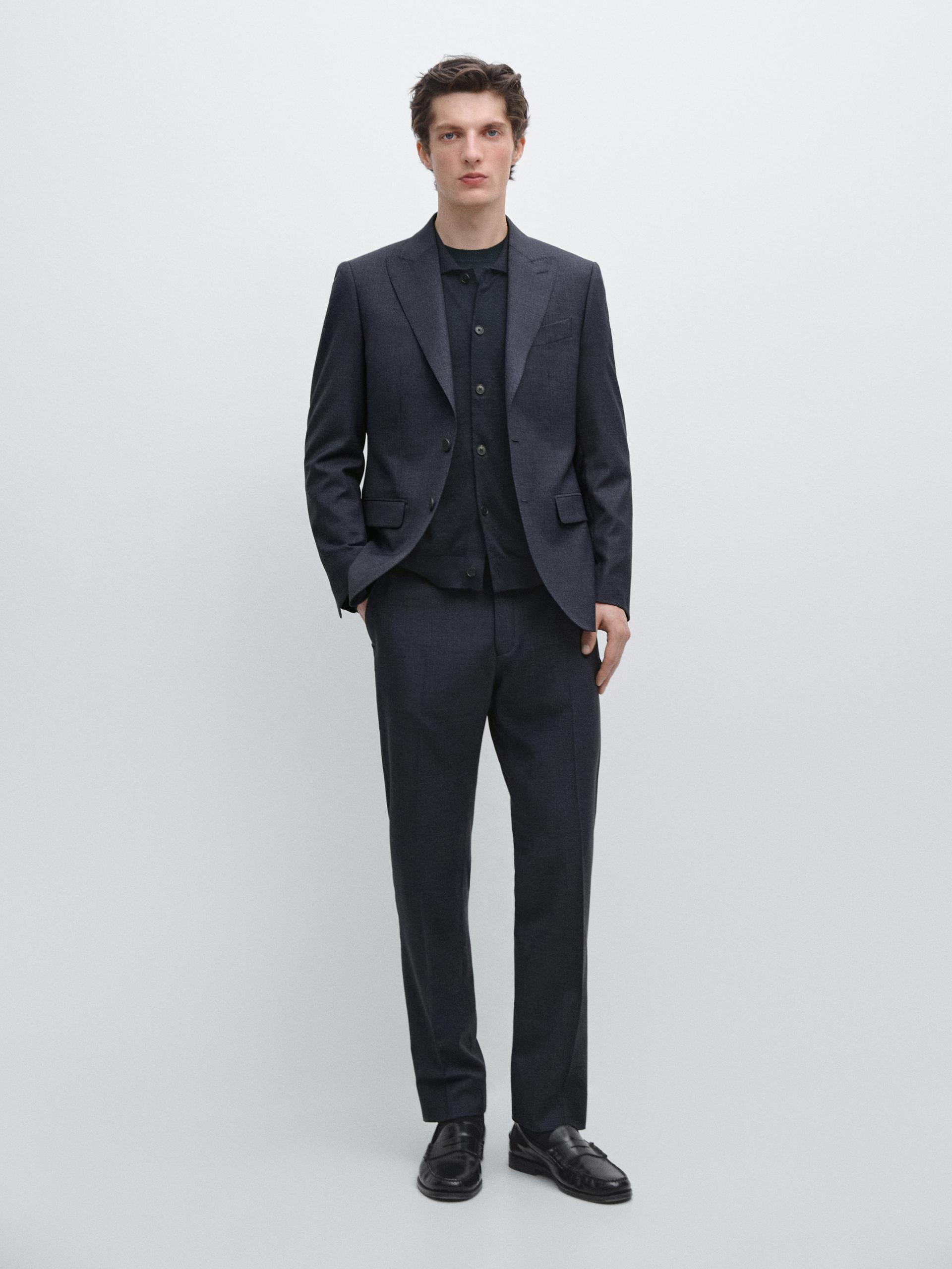 Veste De Costume 100 % Laine Froide - Indigo - 46 - Massimo Dutti - Homme