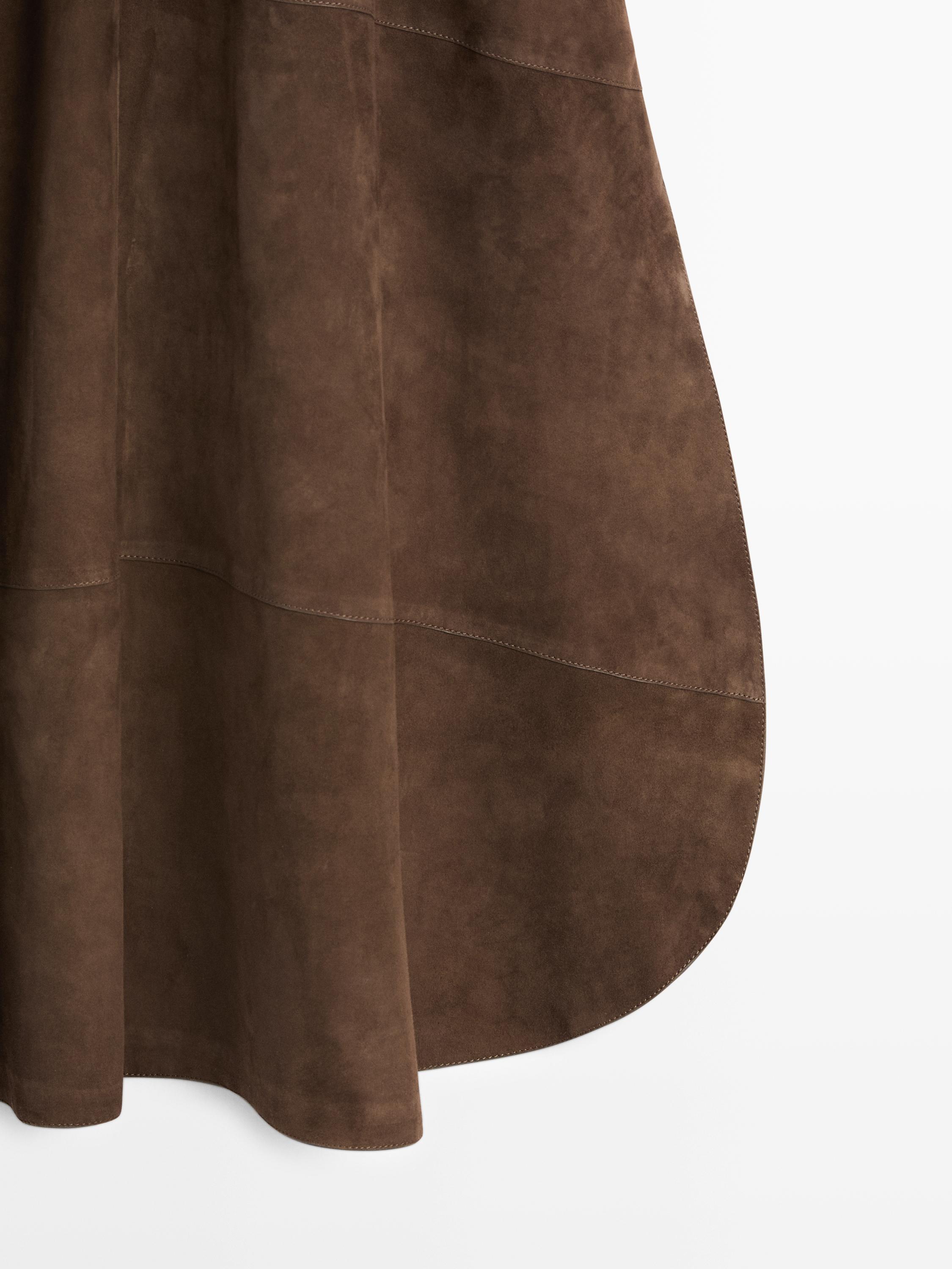 Suede leather midi skirt — BROWN