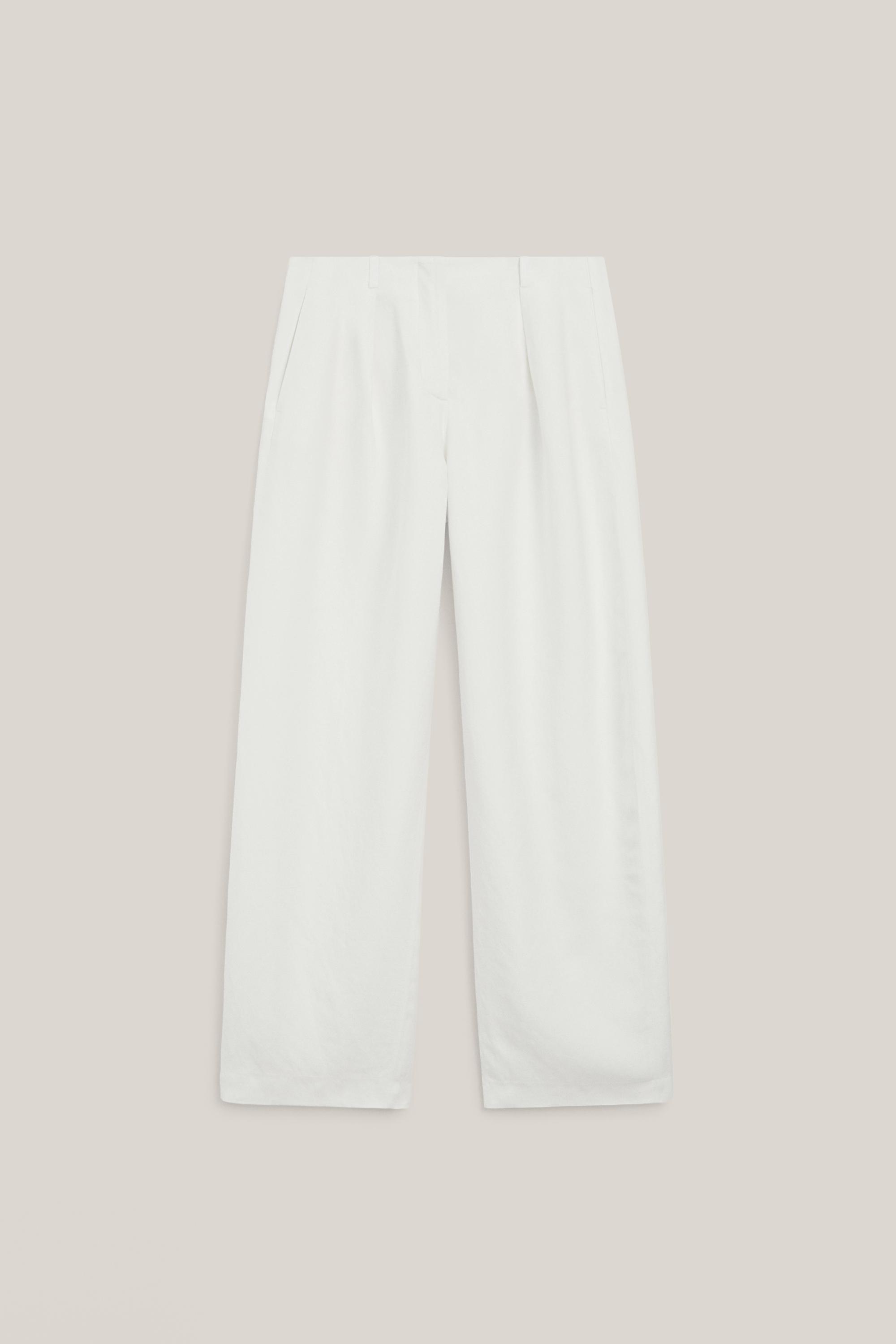 Flowing linen blend trousers with darts - LIMITED EDITION — Off white