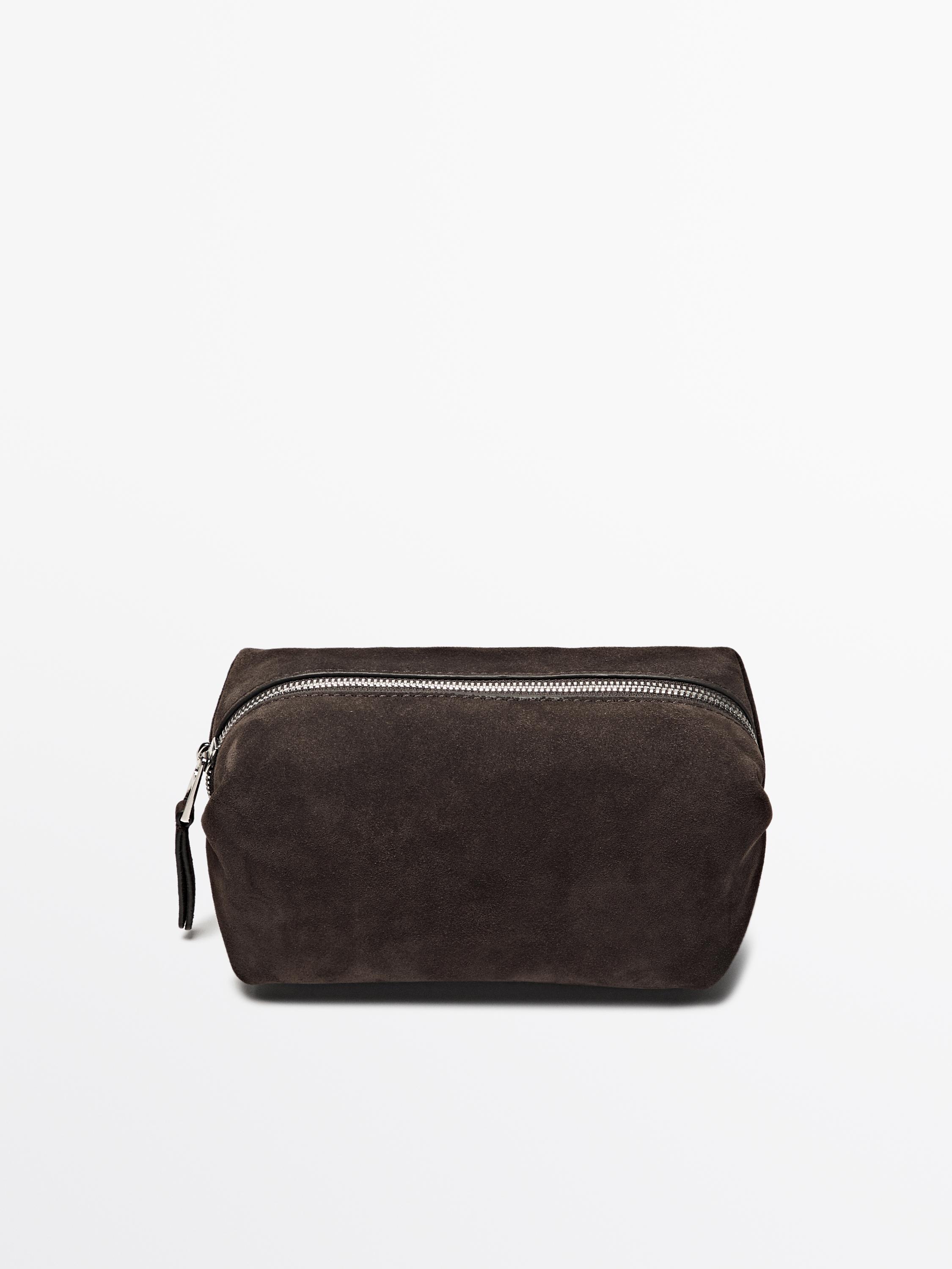Split leather toiletry bag