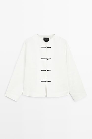 100% linen flowing shirt with button detail — Off white 2