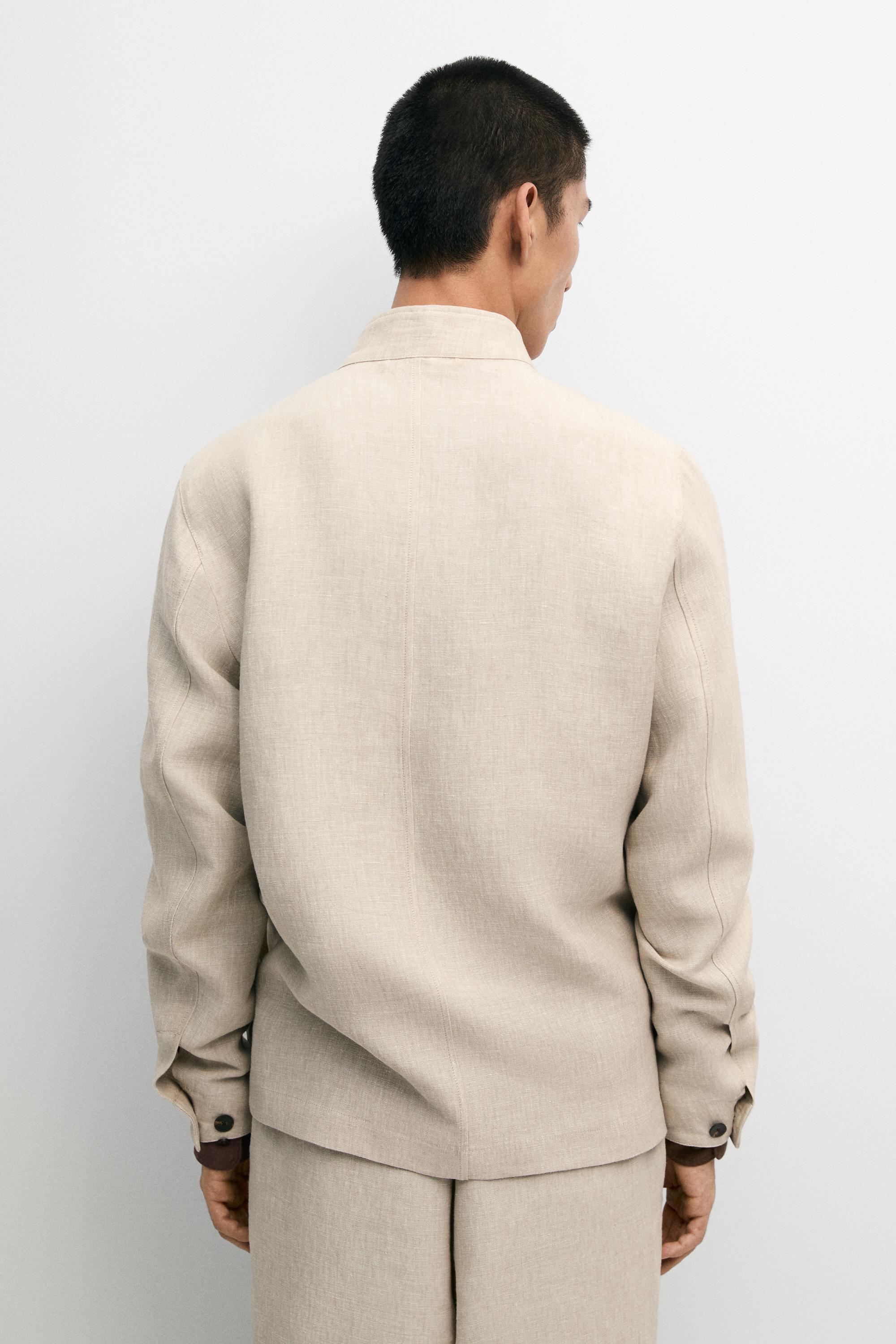 100% linen total look overshirt — BEIGE