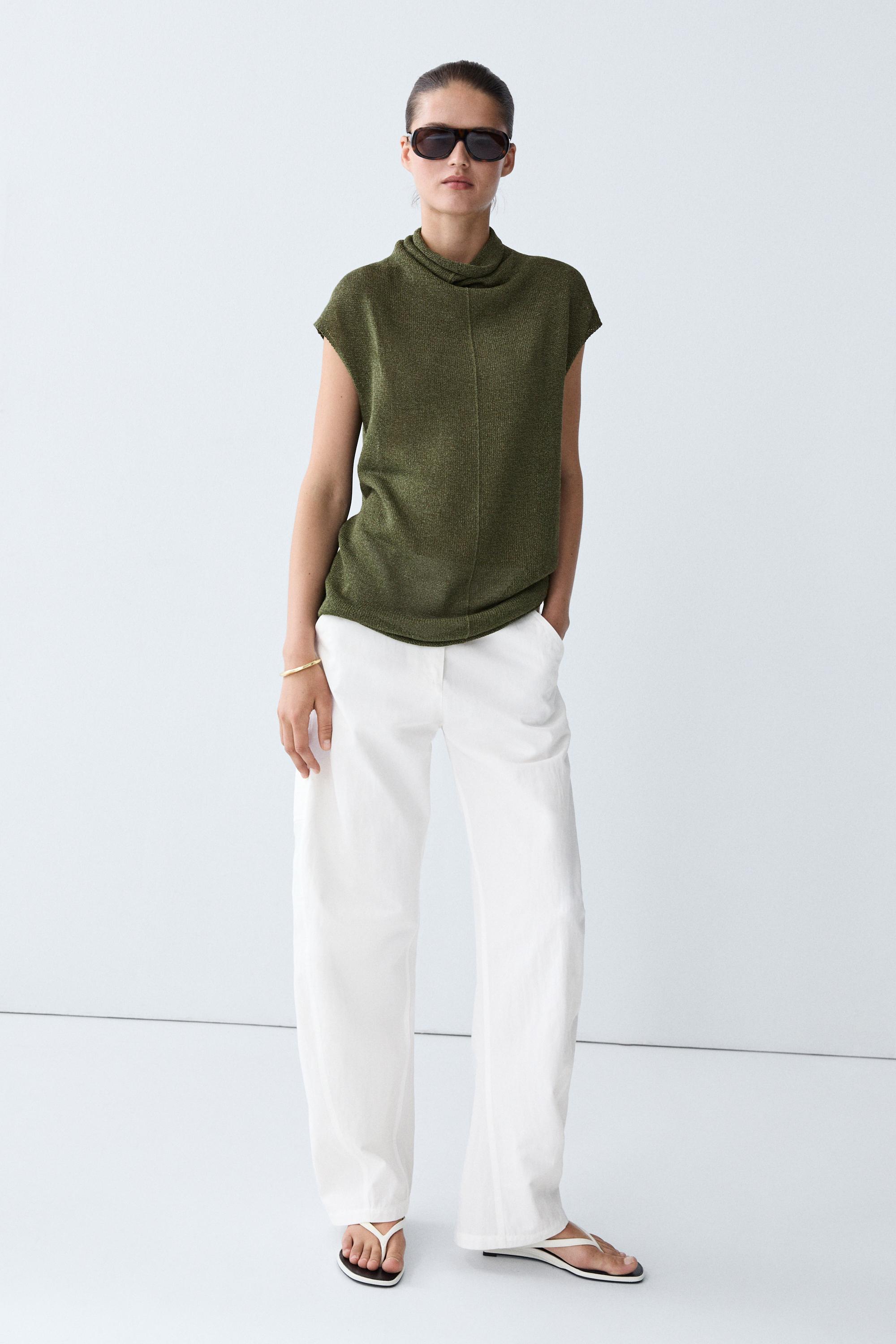 Draped high neck knit top — GREEN