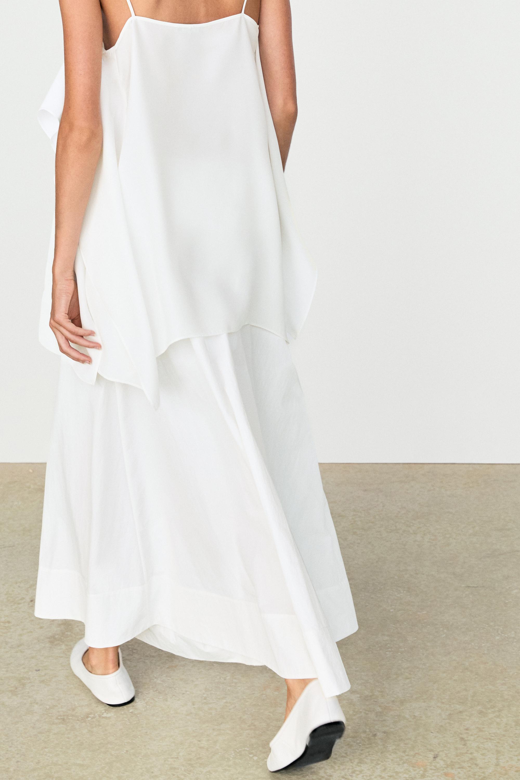 Midi skirt with yoke and pleated detail — WHITE