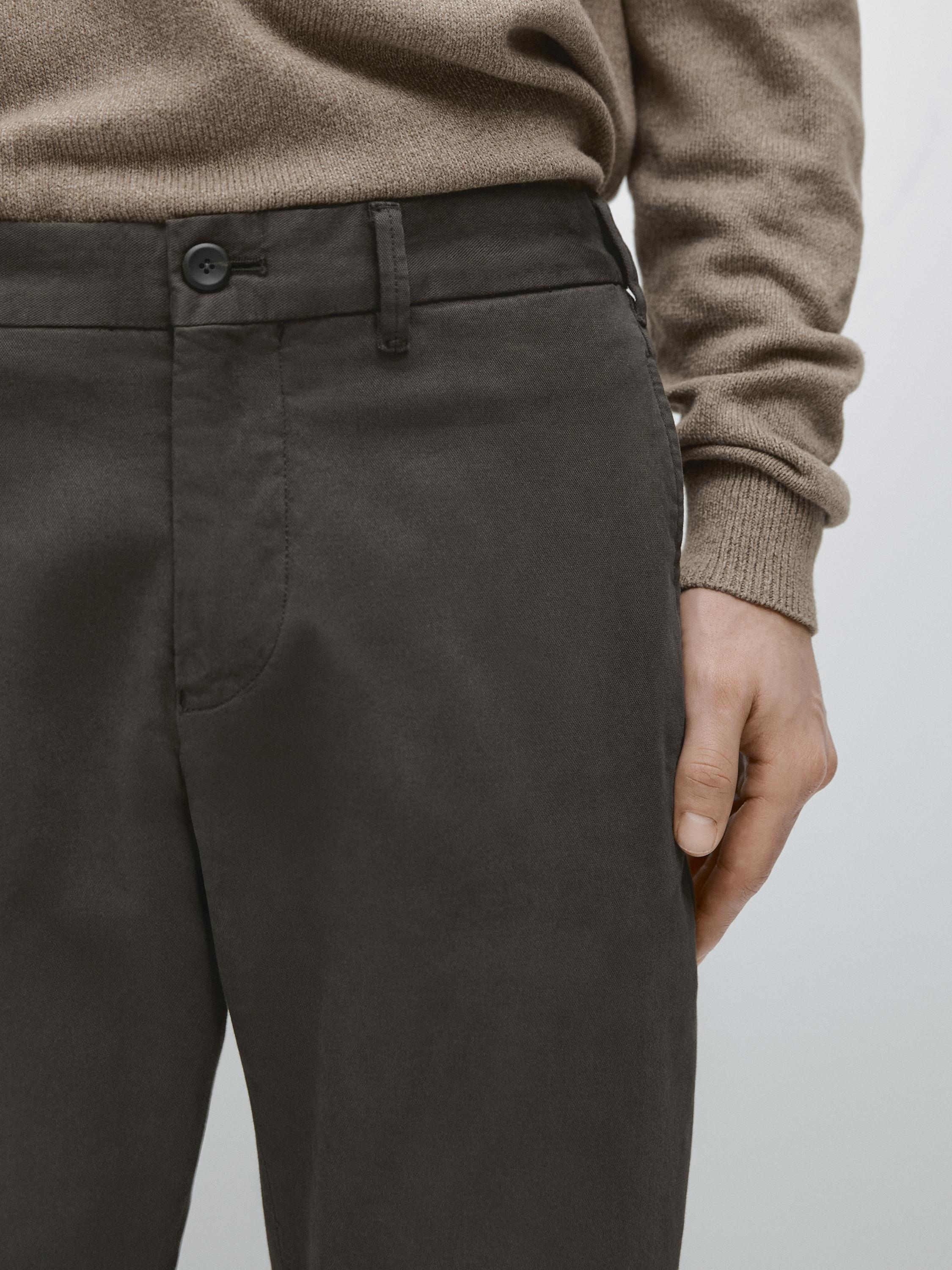 Cotton blend slim fit trousers — BROWN