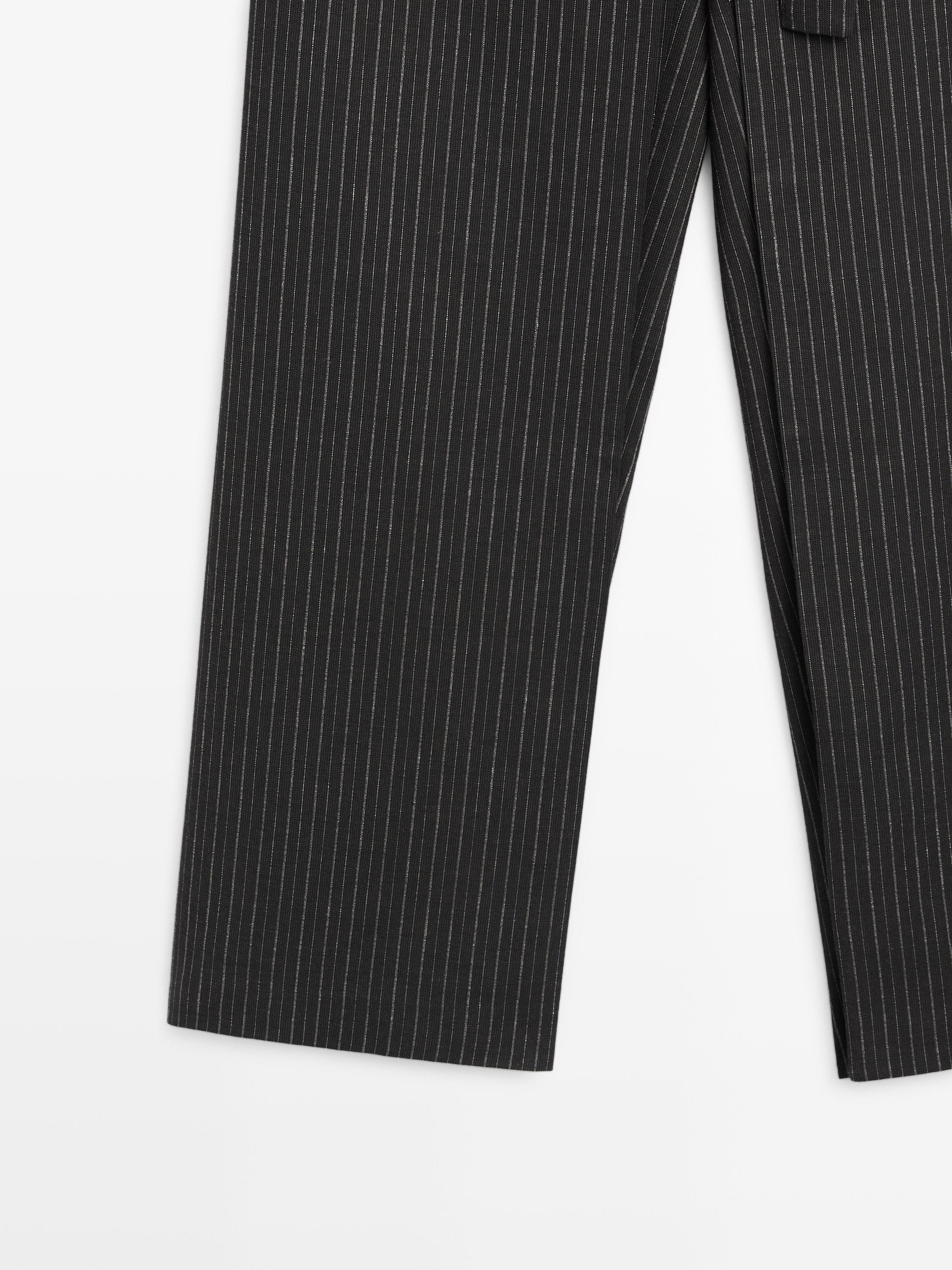 Striped trousers with wrap-style bow detail — BLACK