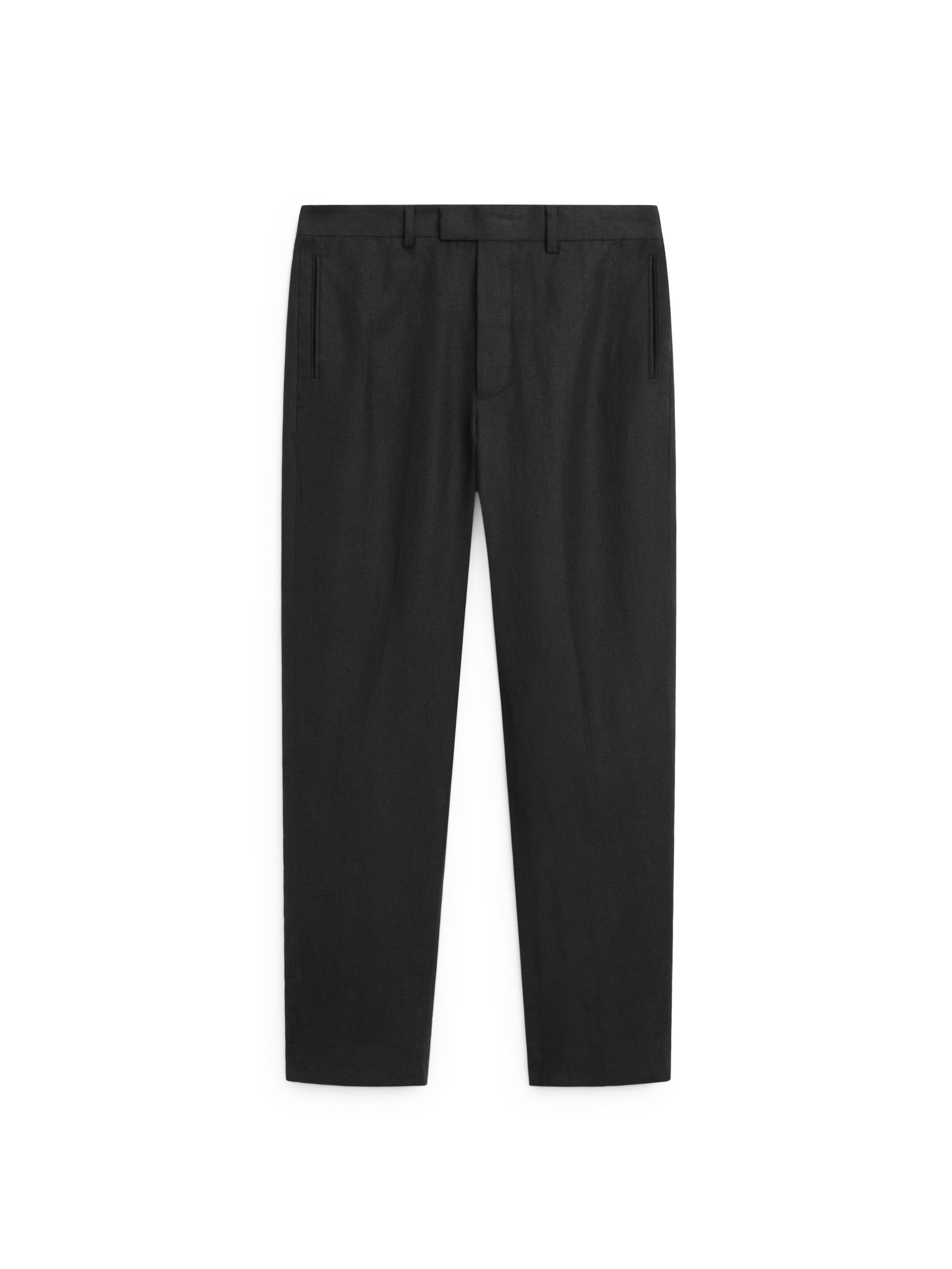 Linen tailored fit barrel trousers — BLACK