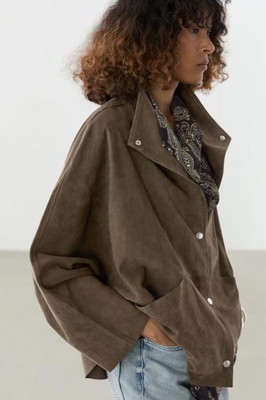 High neck suede jacket — KHAKI 3