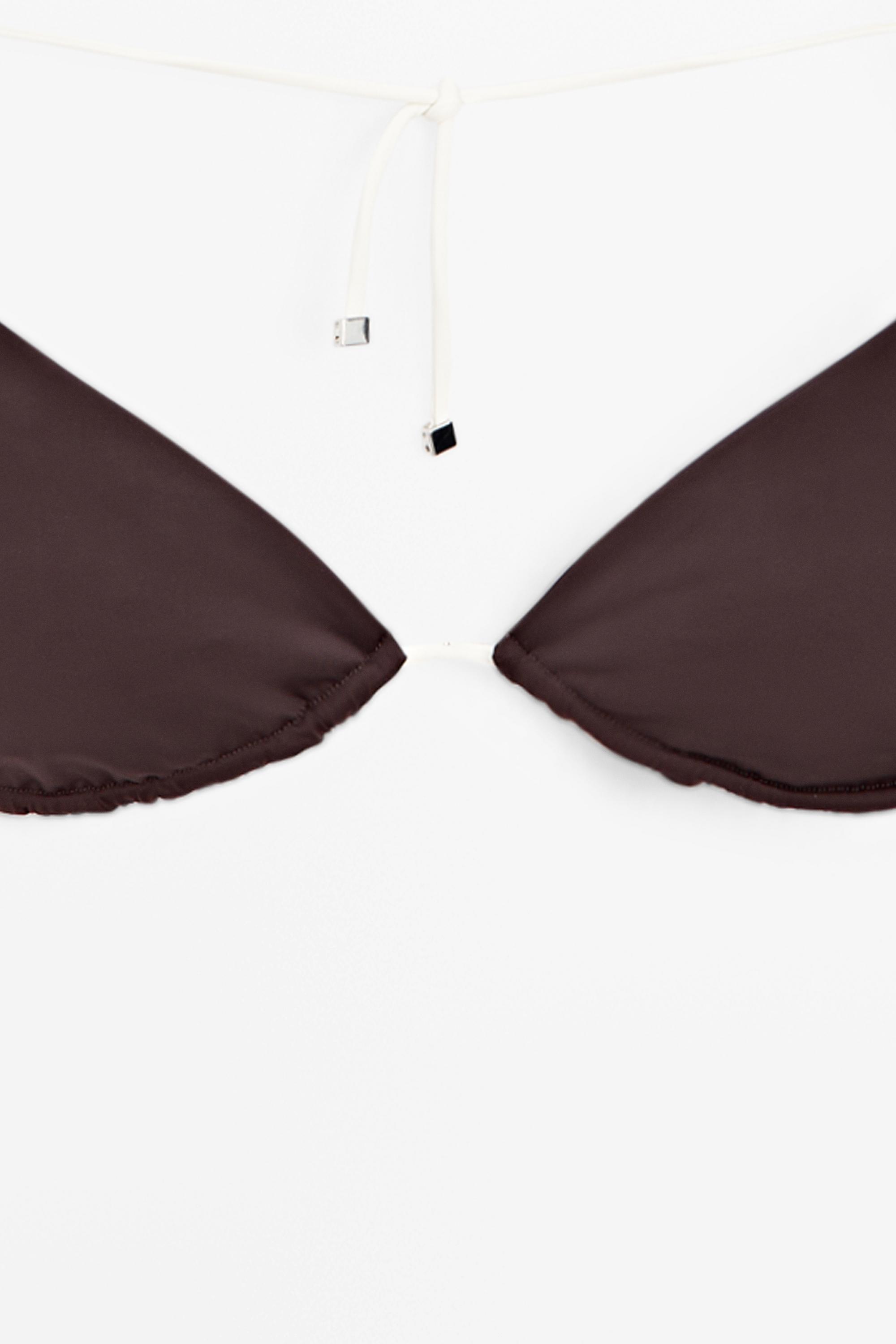 Contrast tie triangle bikini top — BROWN