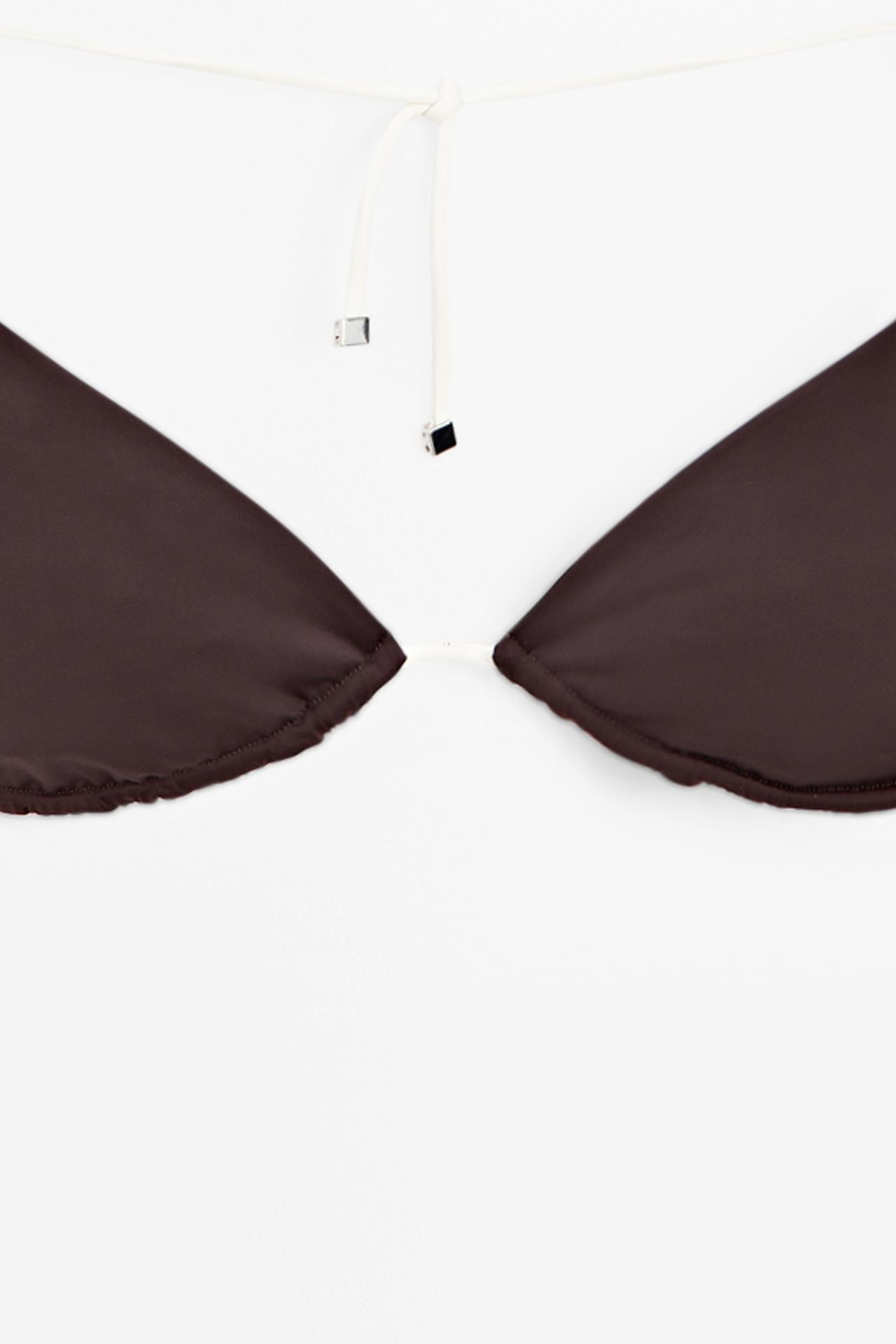 Contrast tie triangle bikini top — BROWN