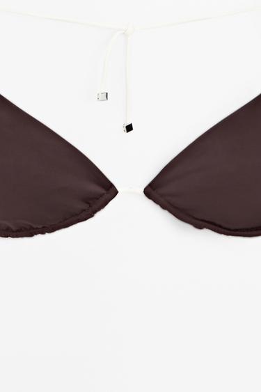 Contrast tie triangle bikini top — BROWN 8