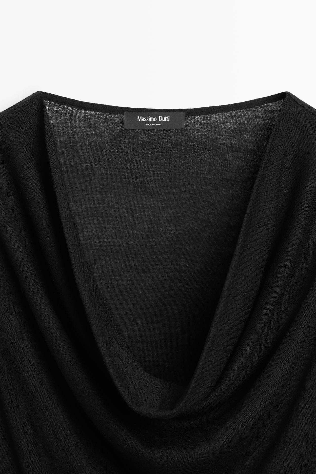 Long sleeve top with draped neckline — BLACK