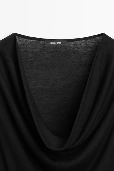 Long sleeve top with draped neckline — BLACK 8