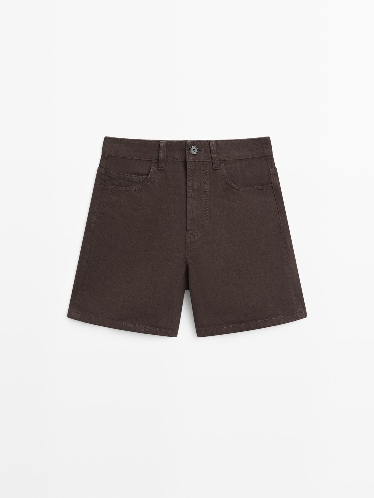 Pantalón Corto Denim Tiro Medio - Chocolate - 42 - Massimo Dutti - Mujer