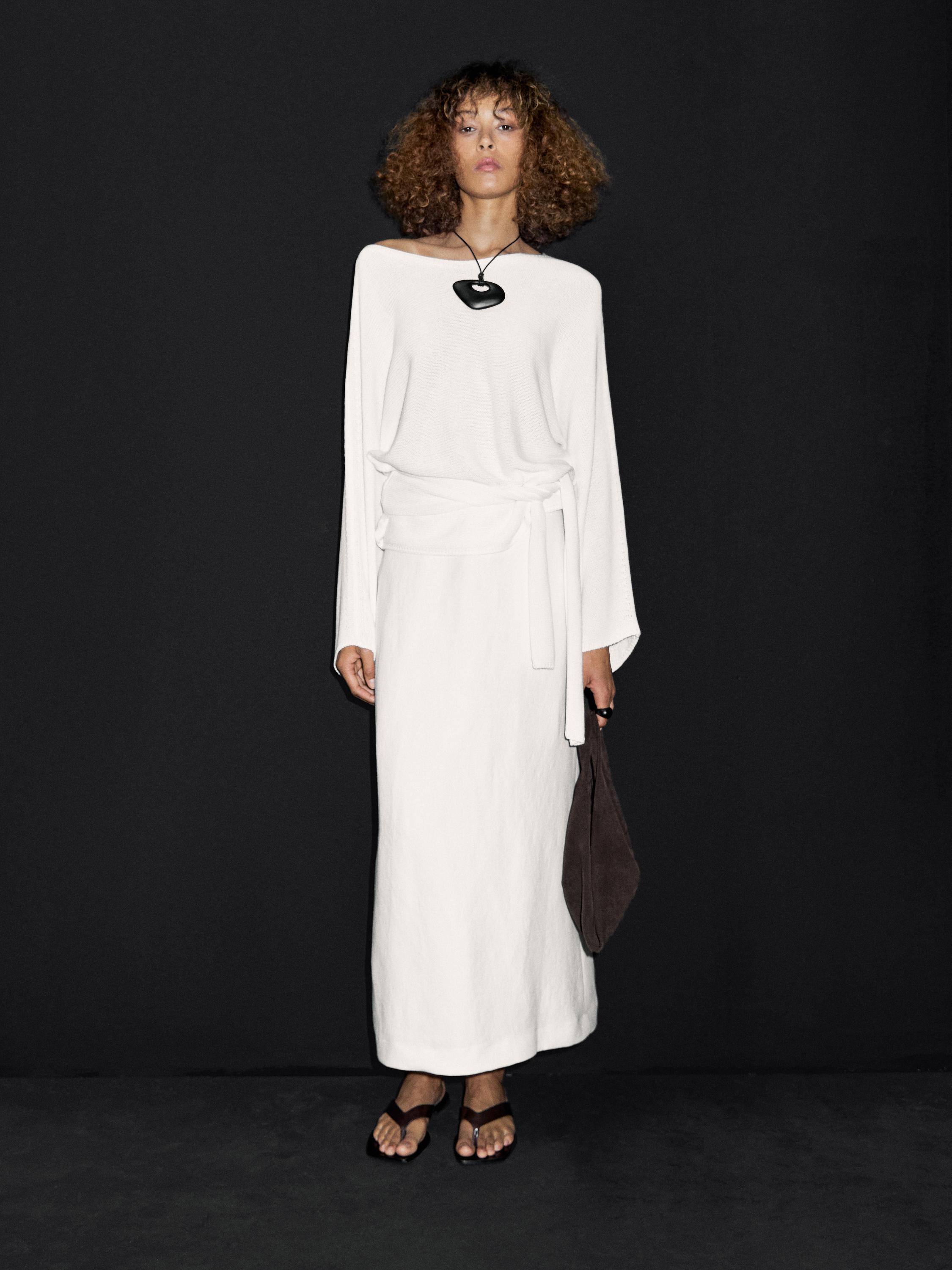 Rovná midi sukně z konopné směsi