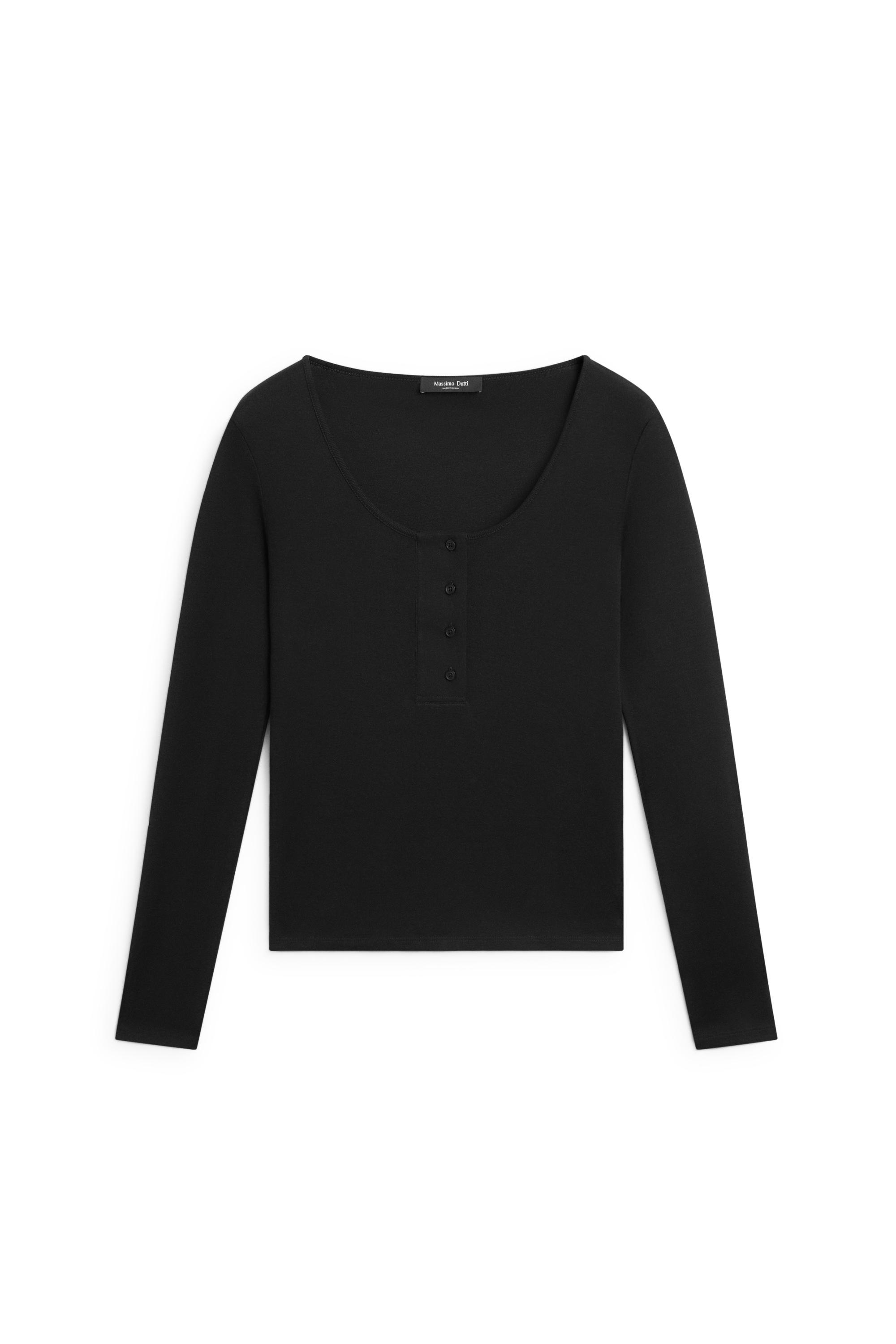 Massimo Dutti %100 pamuklu düğme patlı t-shirt görsel 4