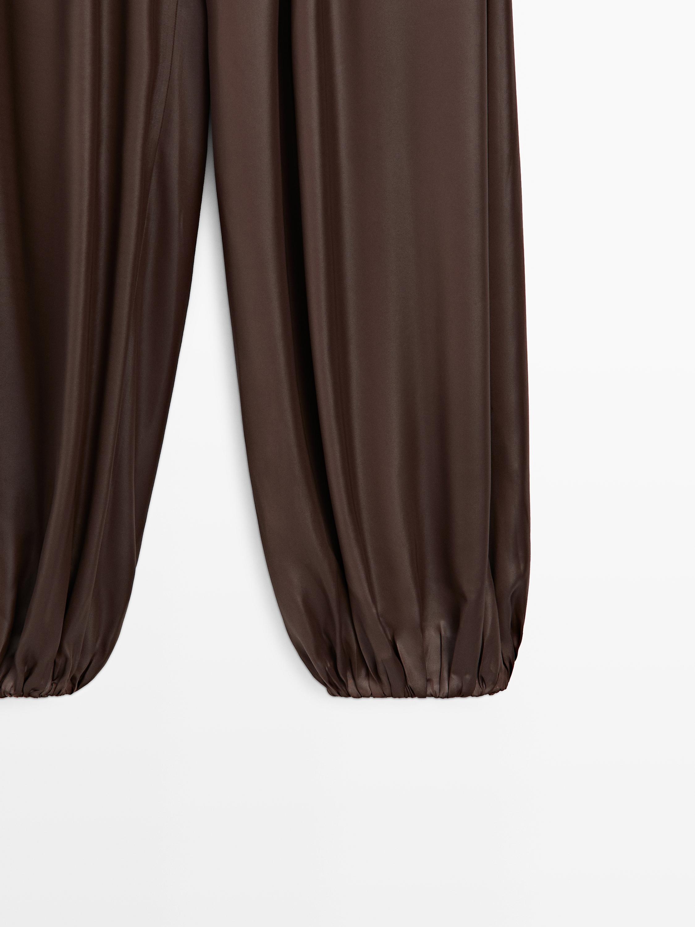 Flowing balloon fit satin trousers — BROWN
