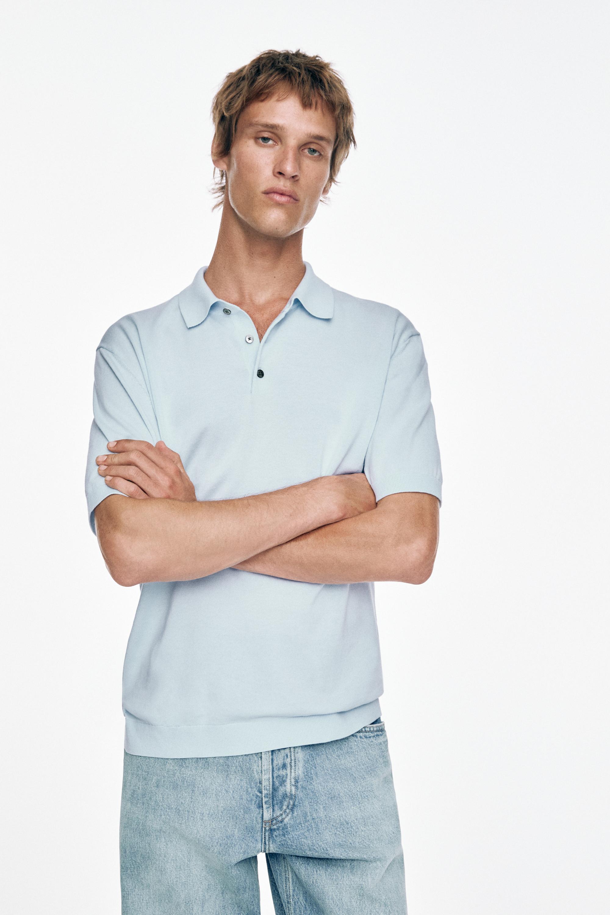 100% Cotton Knit Polo Shirt — Light Blue