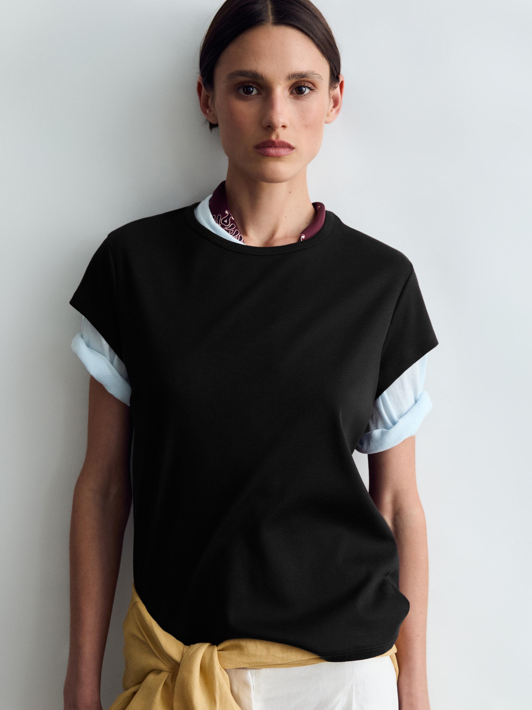 100% mercerised cotton short sleeve T-shirt — BLACK