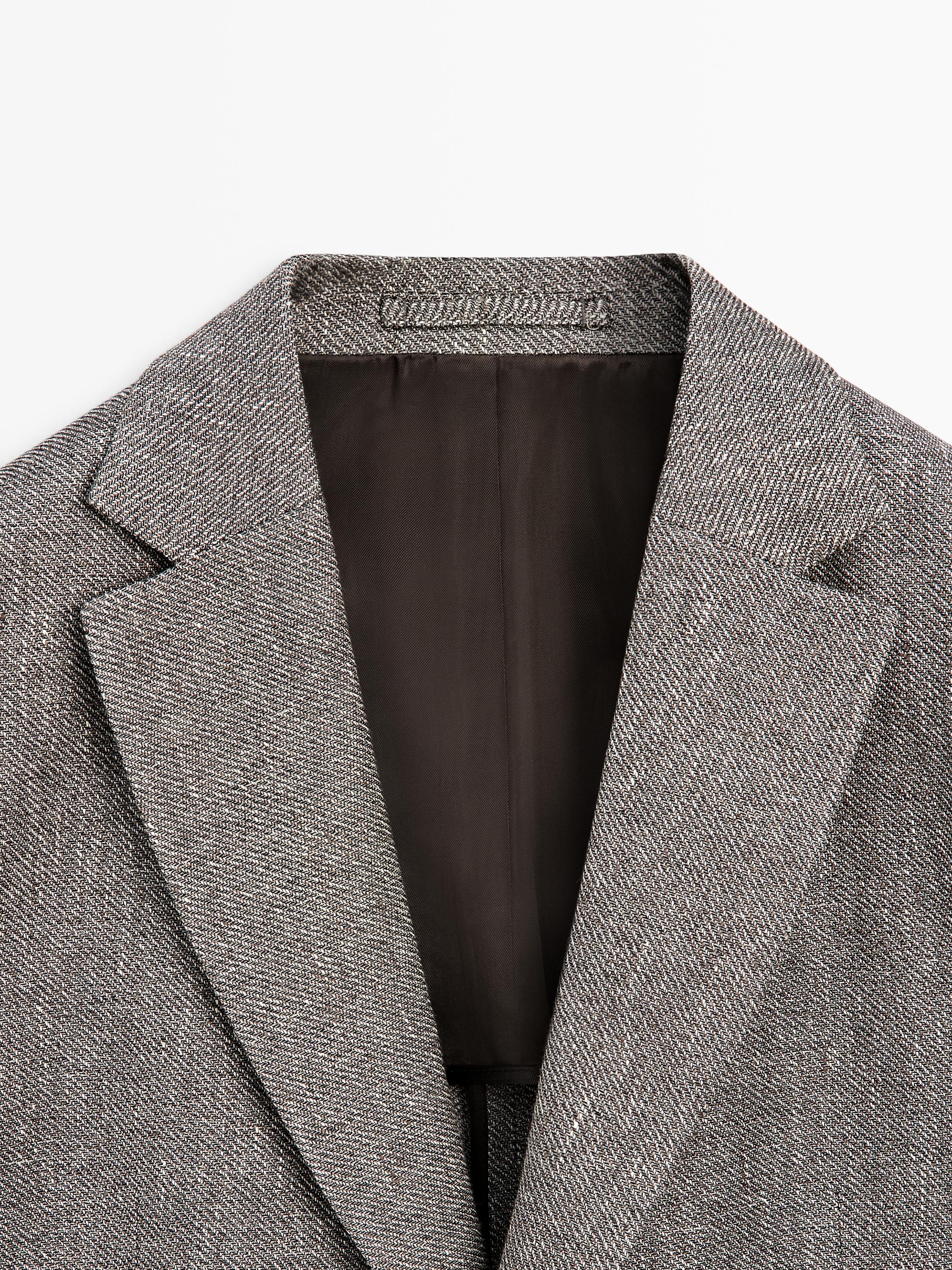 Tailored linen blend herringbone blazer — GREY MARL