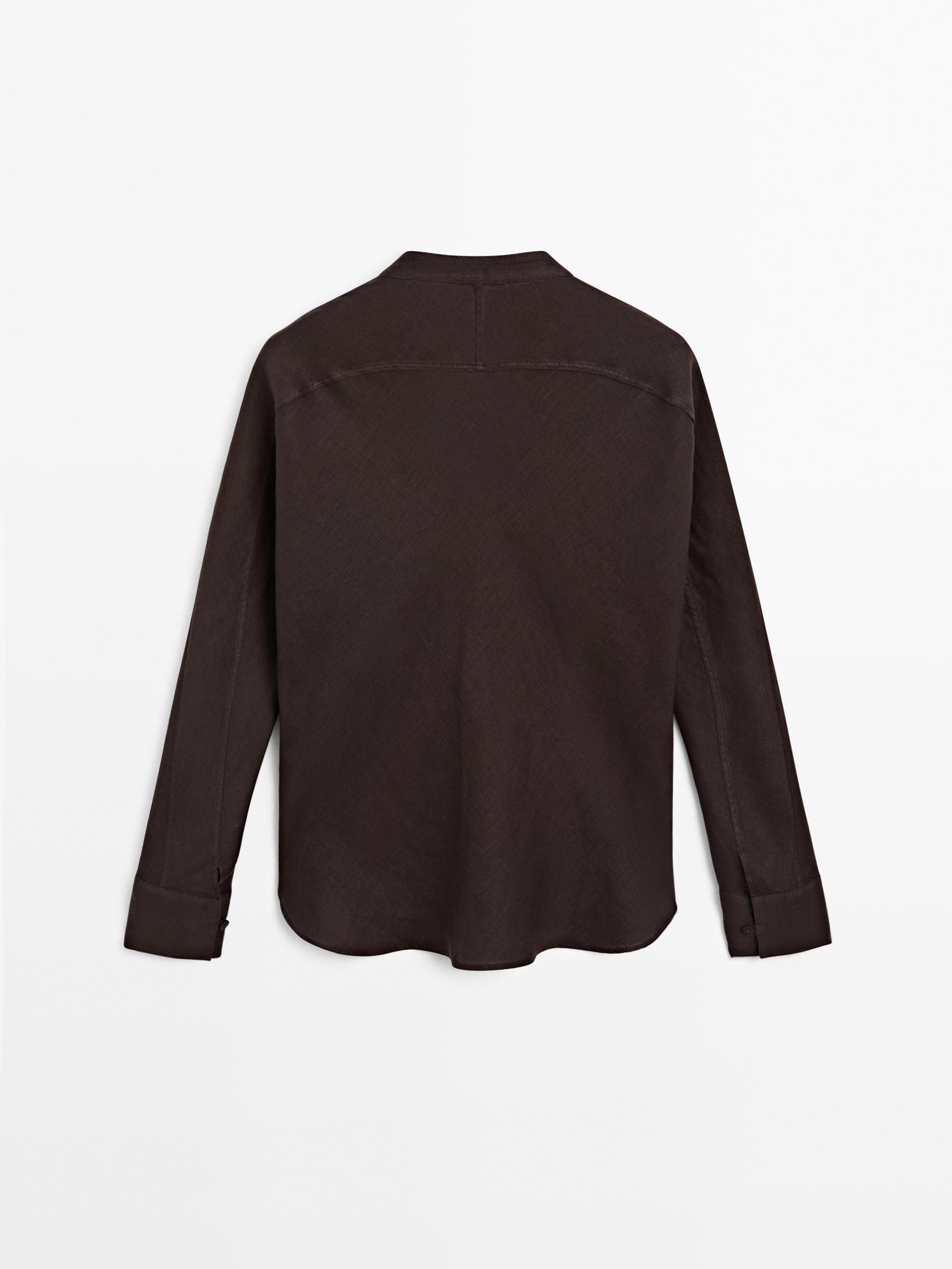 Luźna koszula z lnu ze stójką