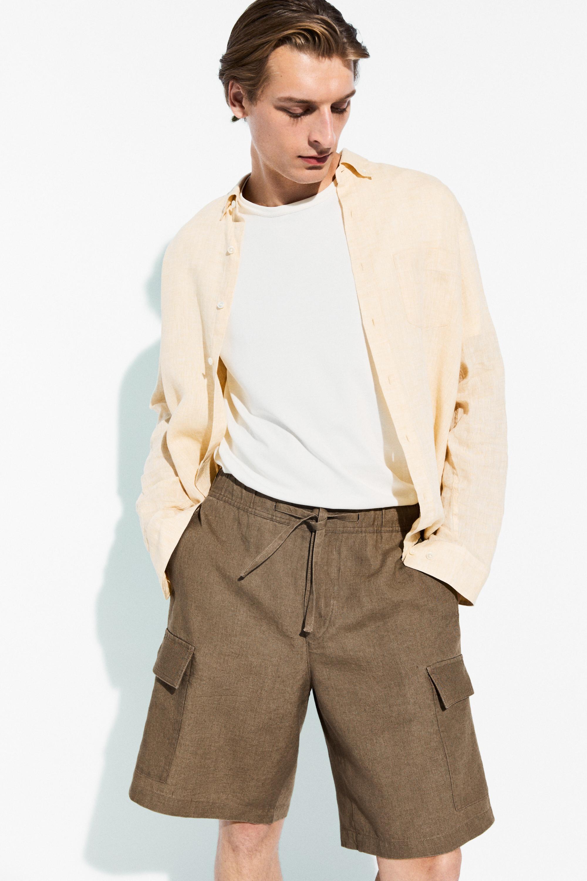 100% linen cargo Bermuda shorts — KHAKI
