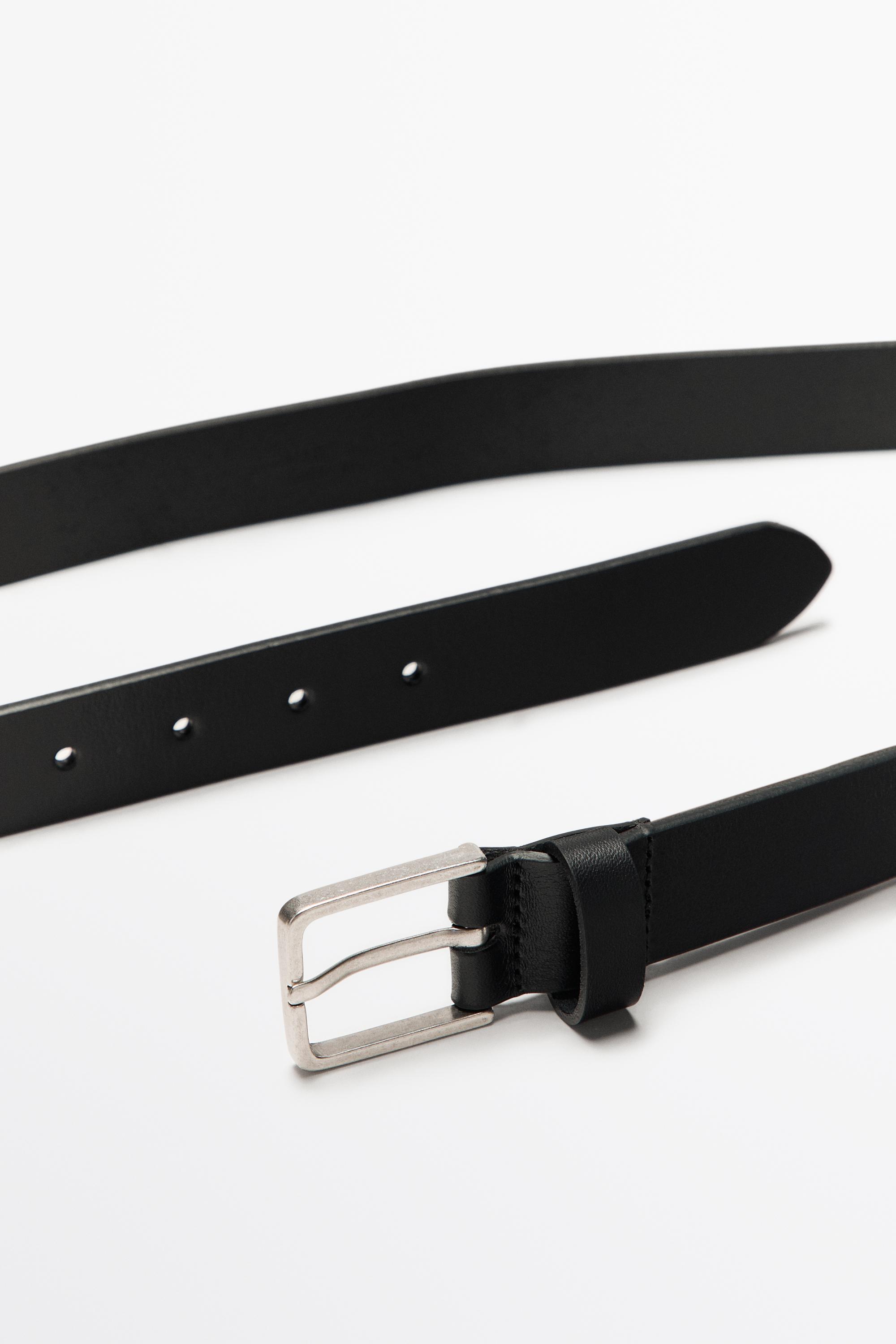 Nappa leather belt with rectangular buckle — BLACK
