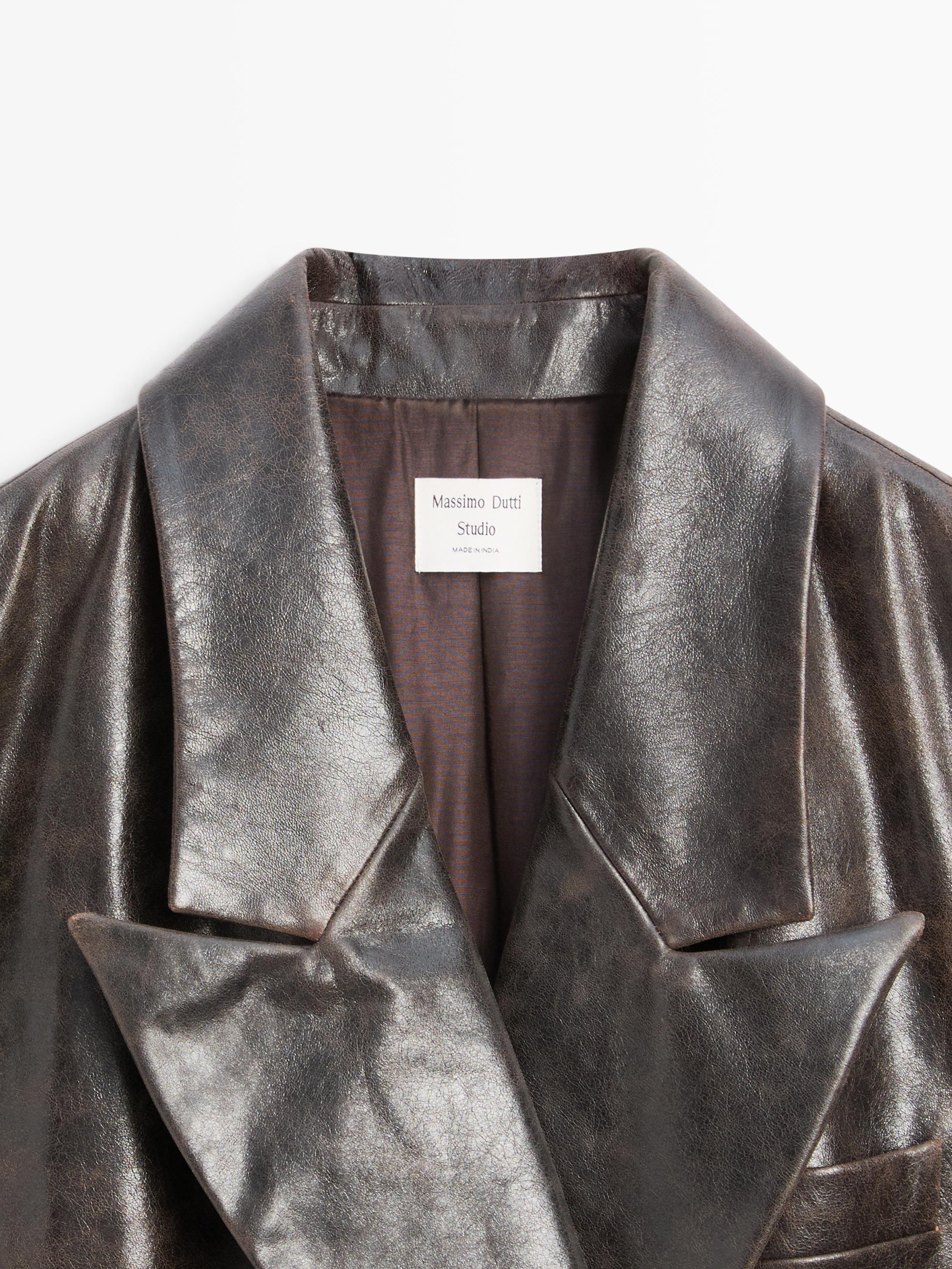 100% nappa leather buttoned blazer - STUDIO — BROWN