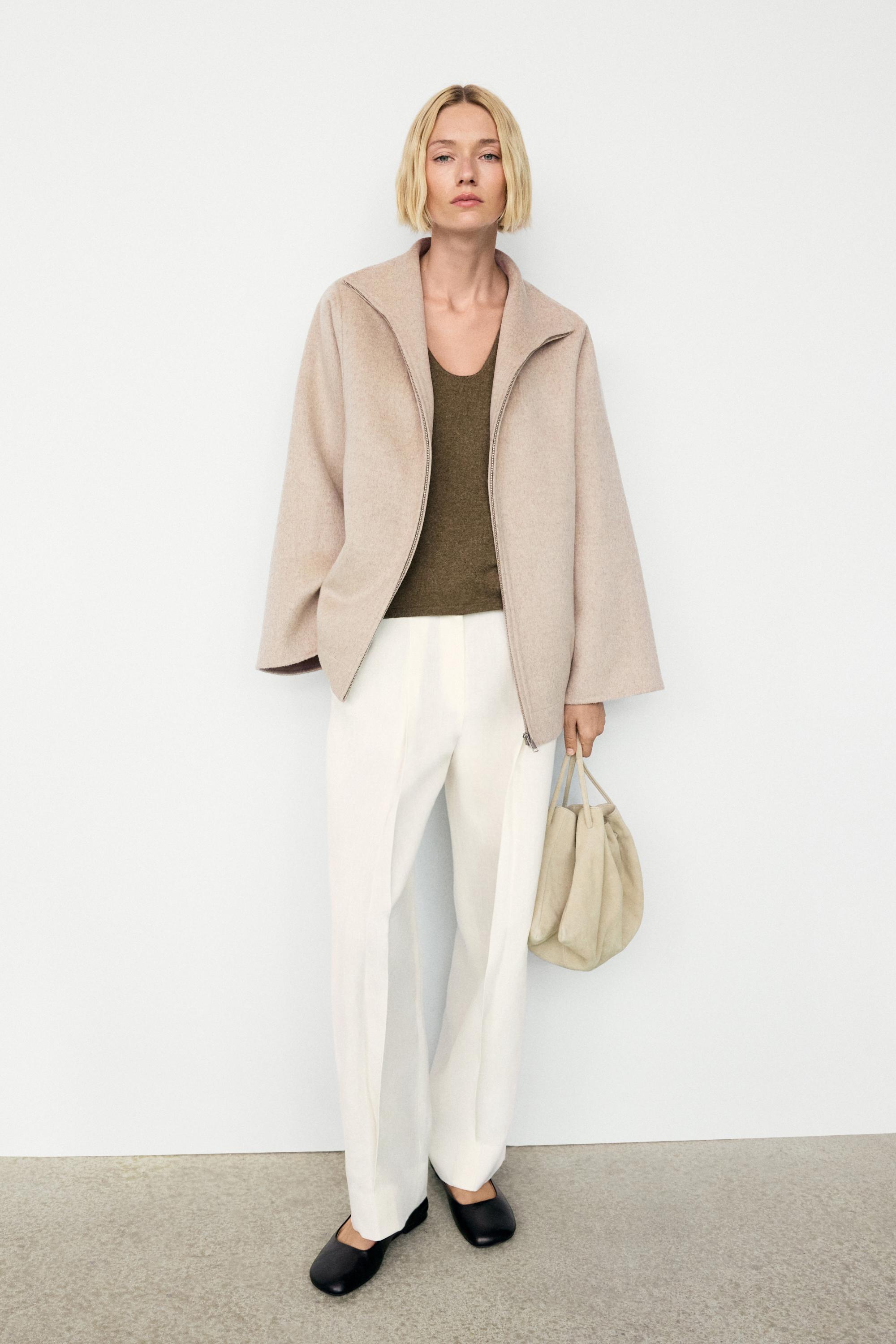 Wool blend bomber jacket — BEIGE