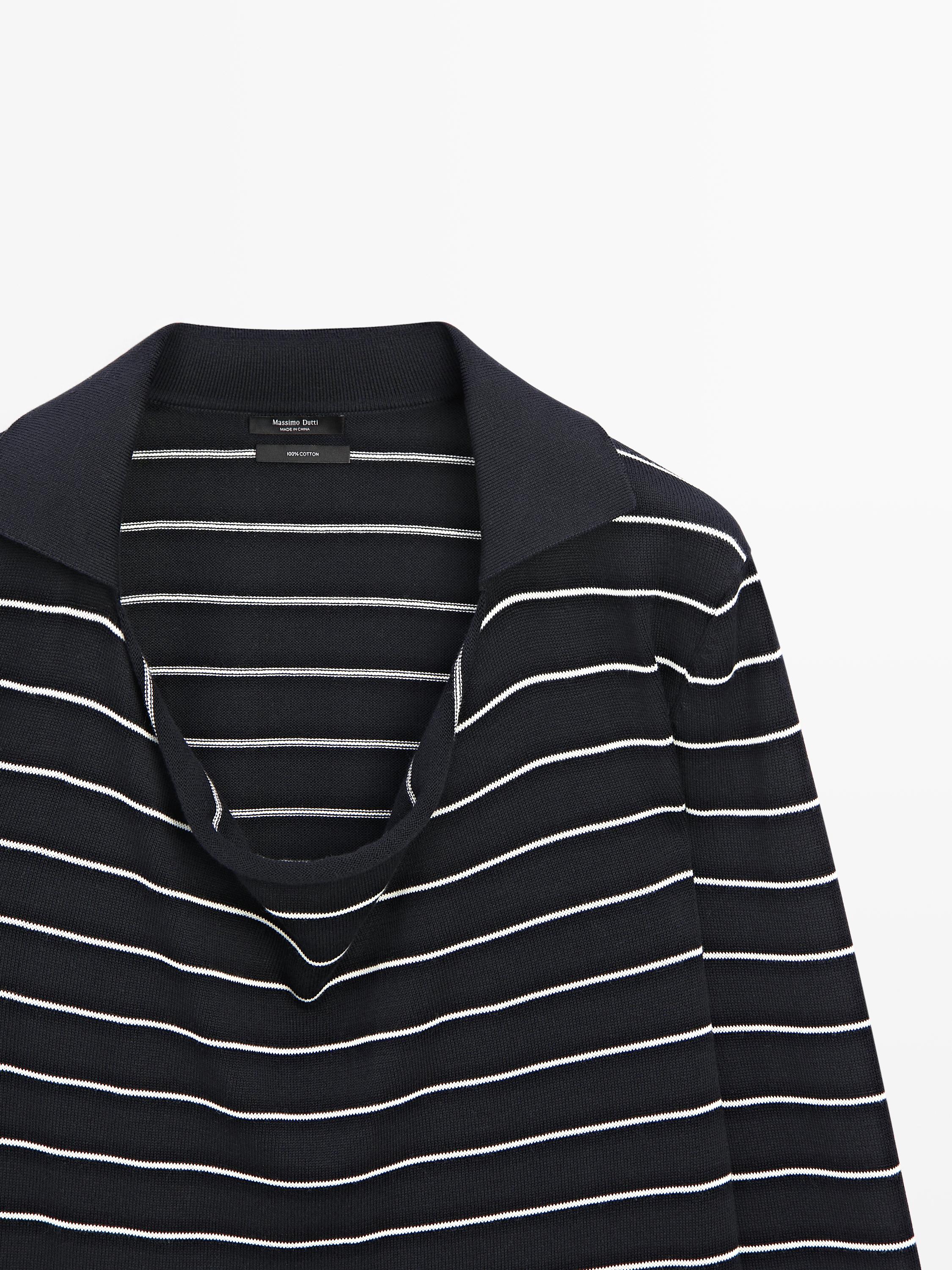 Cotton striped knit polo sweater