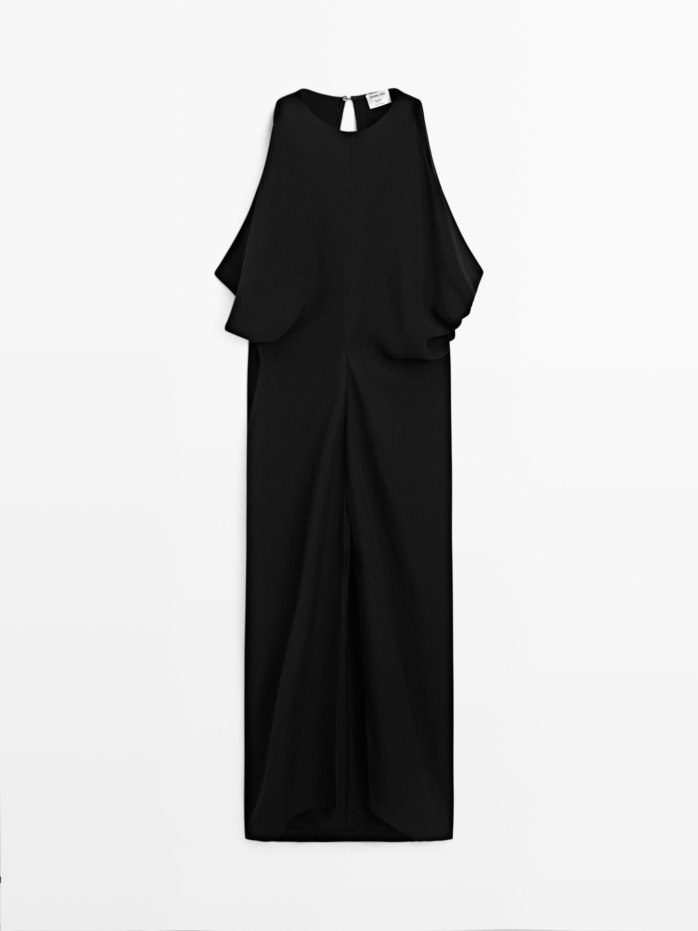 Pleated midi dress — BLACK