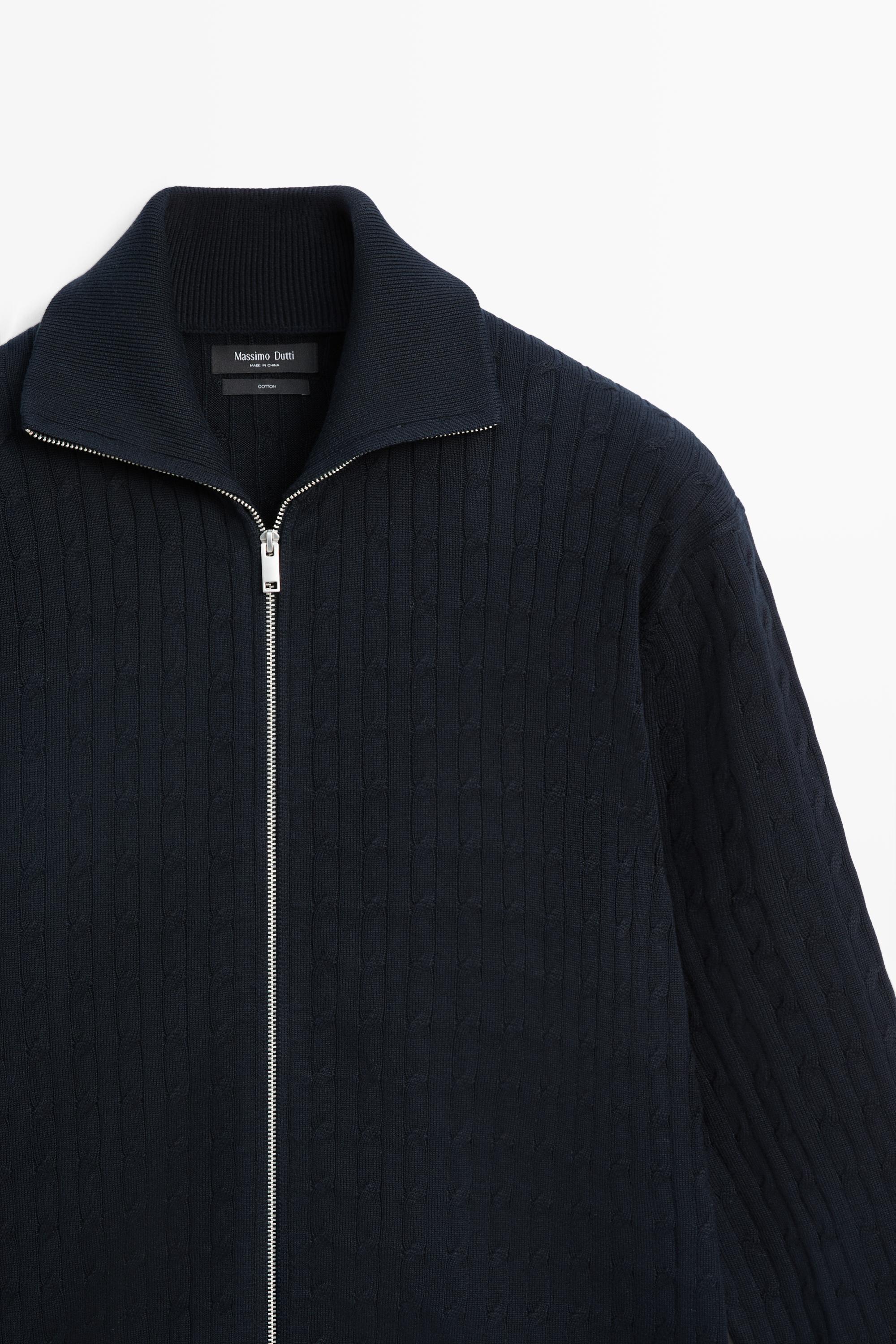 100% cotton braided knit cardigan — NAVY BLUE
