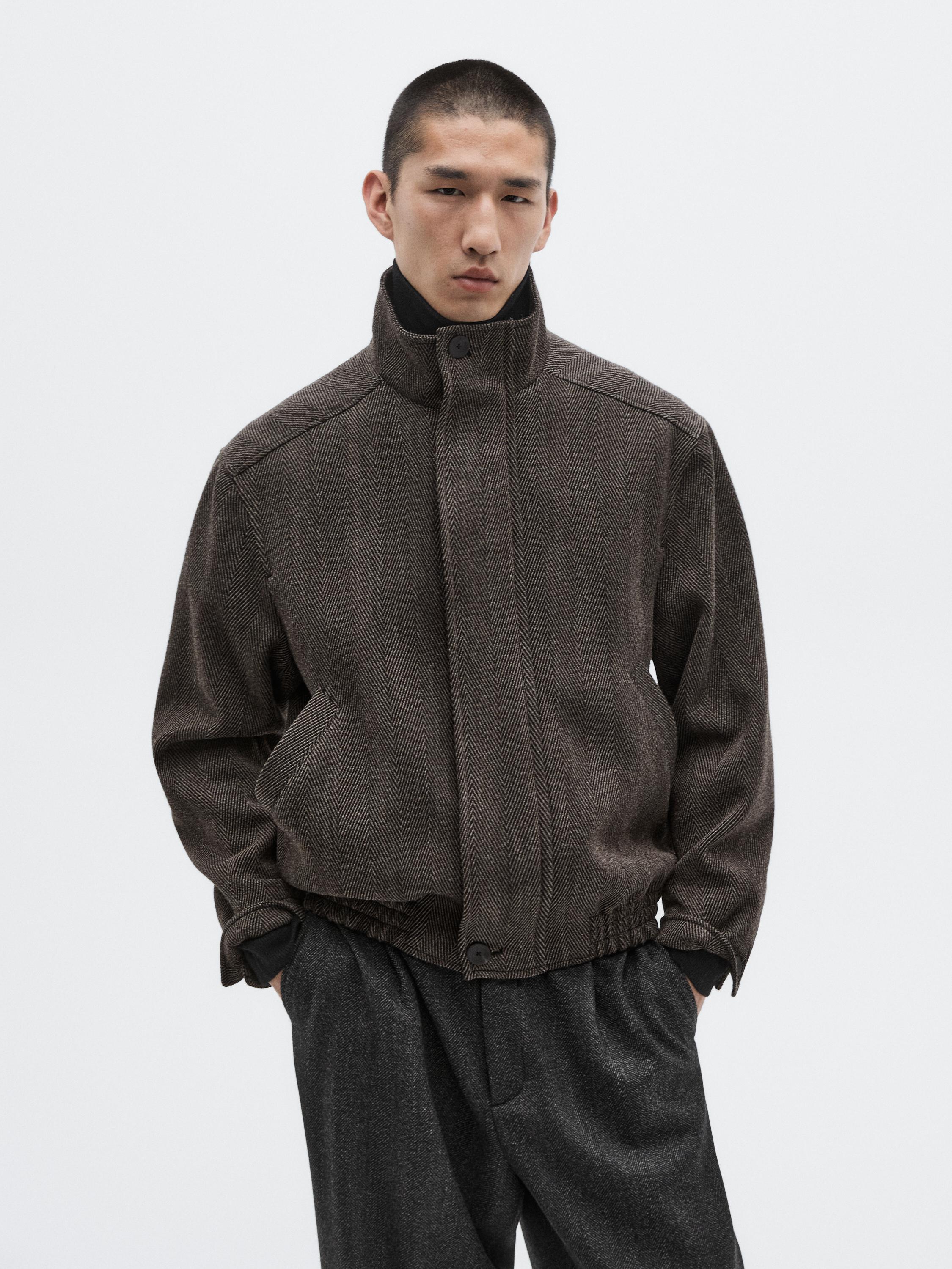 Bomberjack van wolmix met visgraatmotief - LIMITED