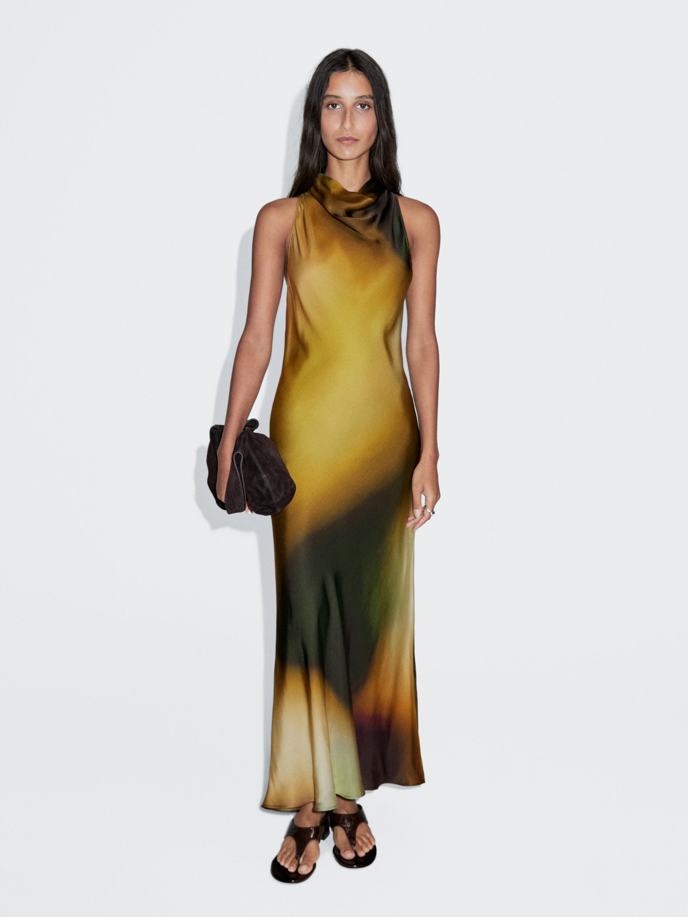 Vestido largo cuello halter estampado