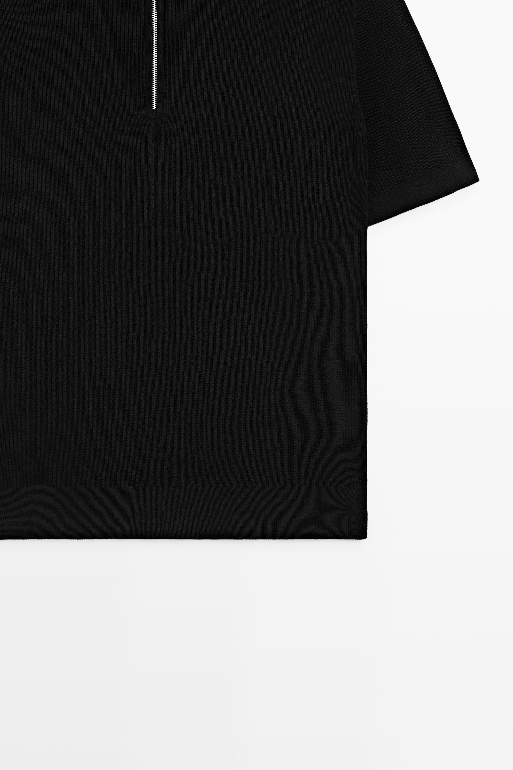 Knit polo sweater with quarter-zip collar — BLACK