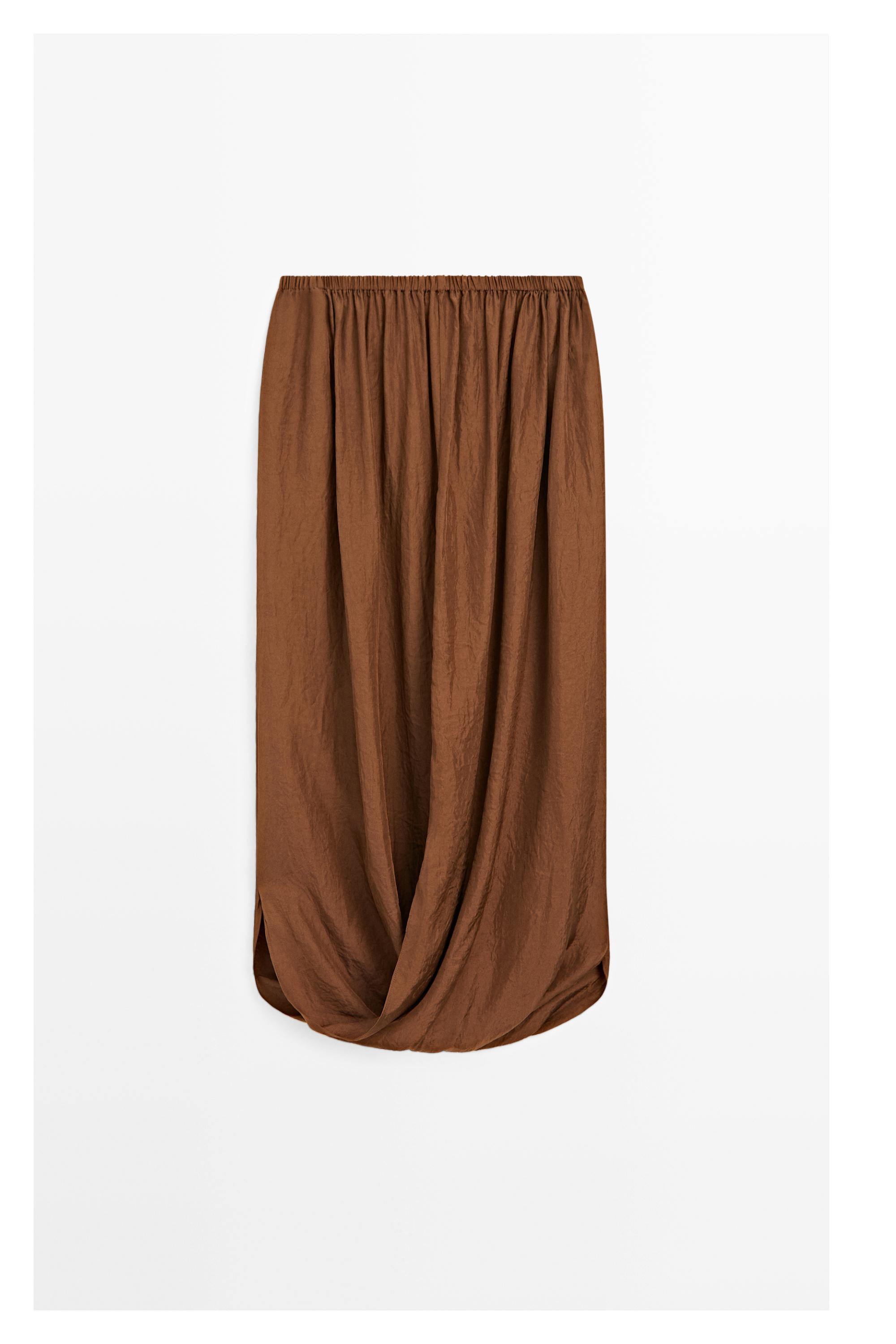 Midi skirt with gathered waistband — BROWN