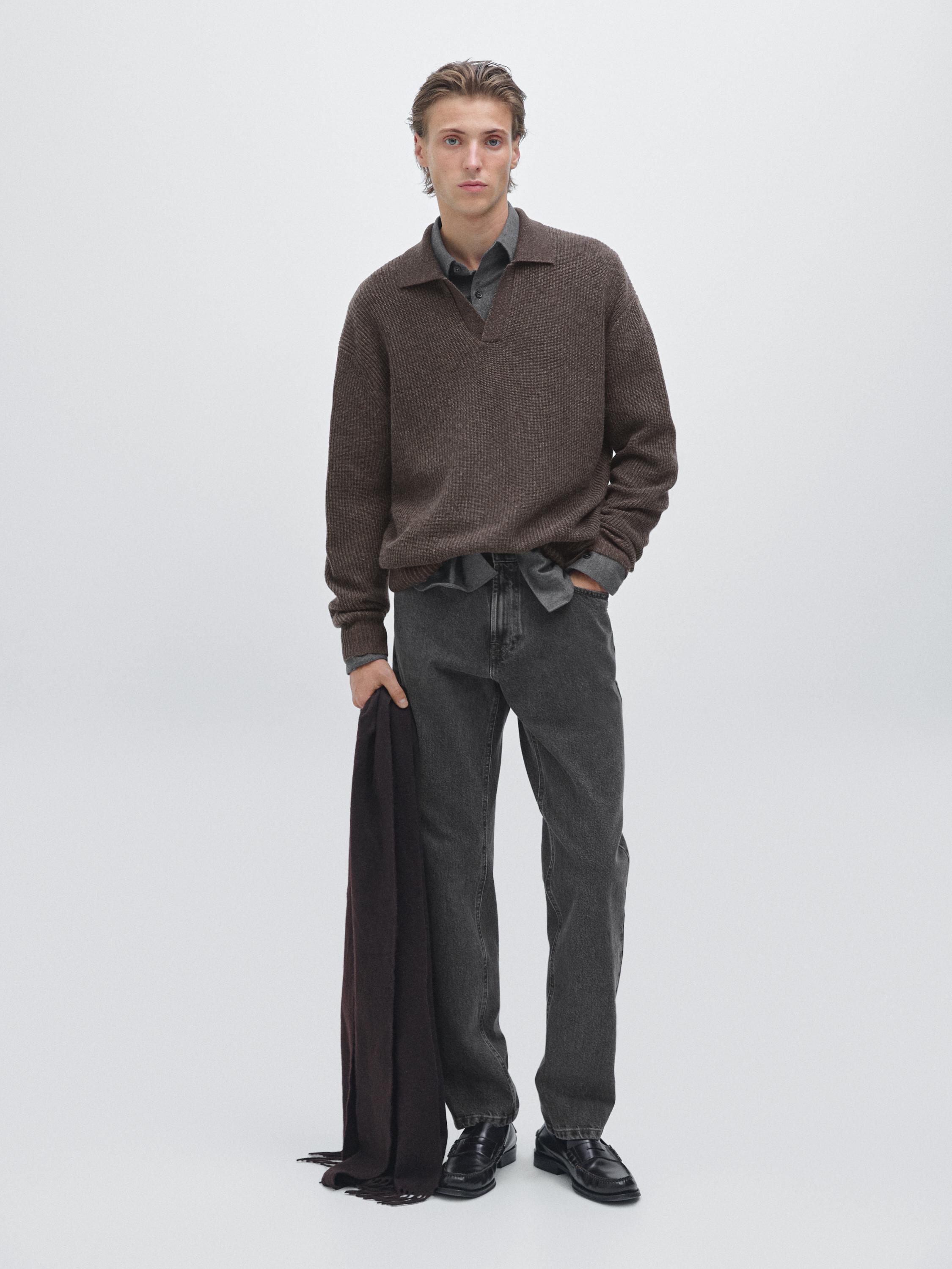 V-neck knit polo sweater