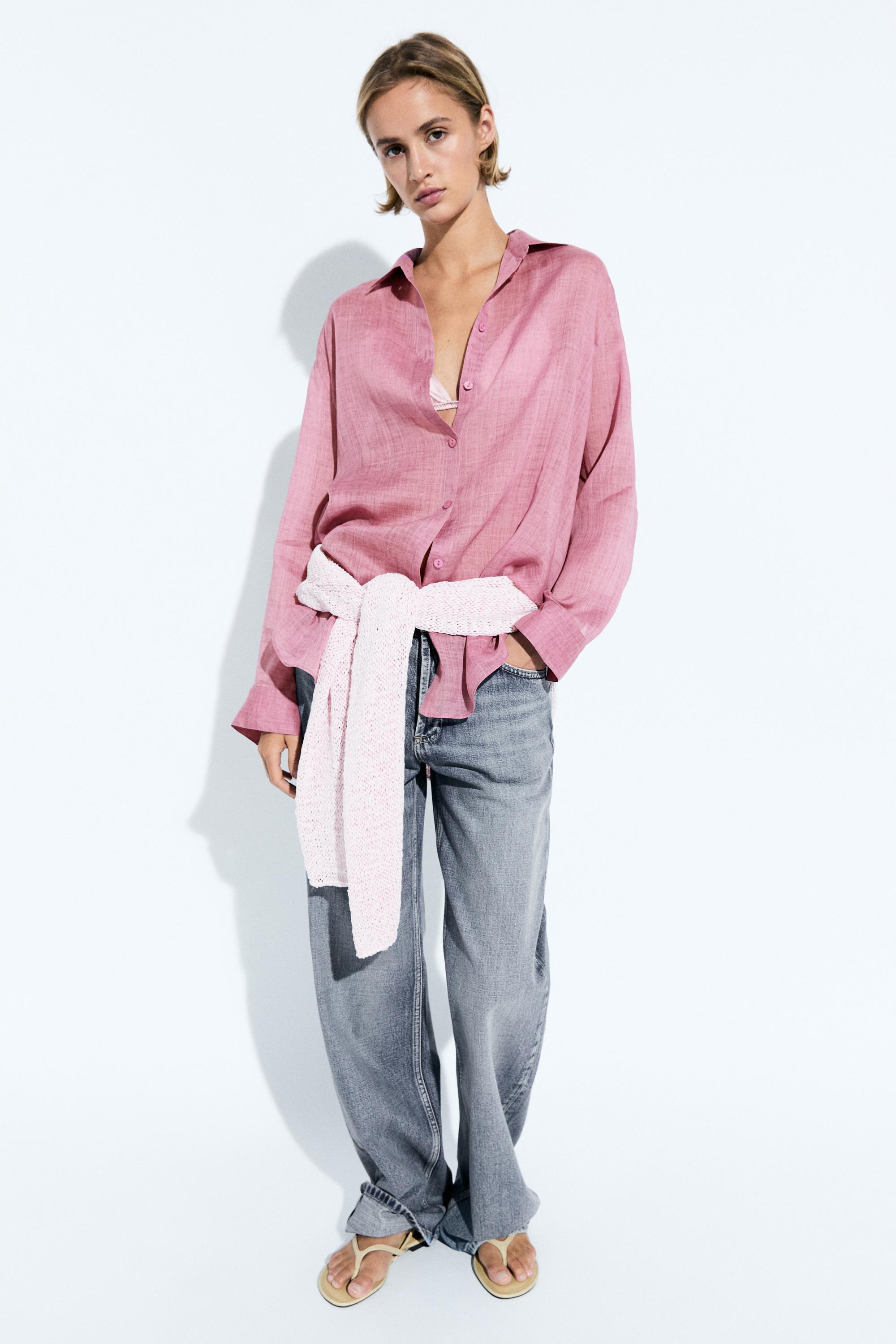 Flowing ramie blend shirt — RED MARL