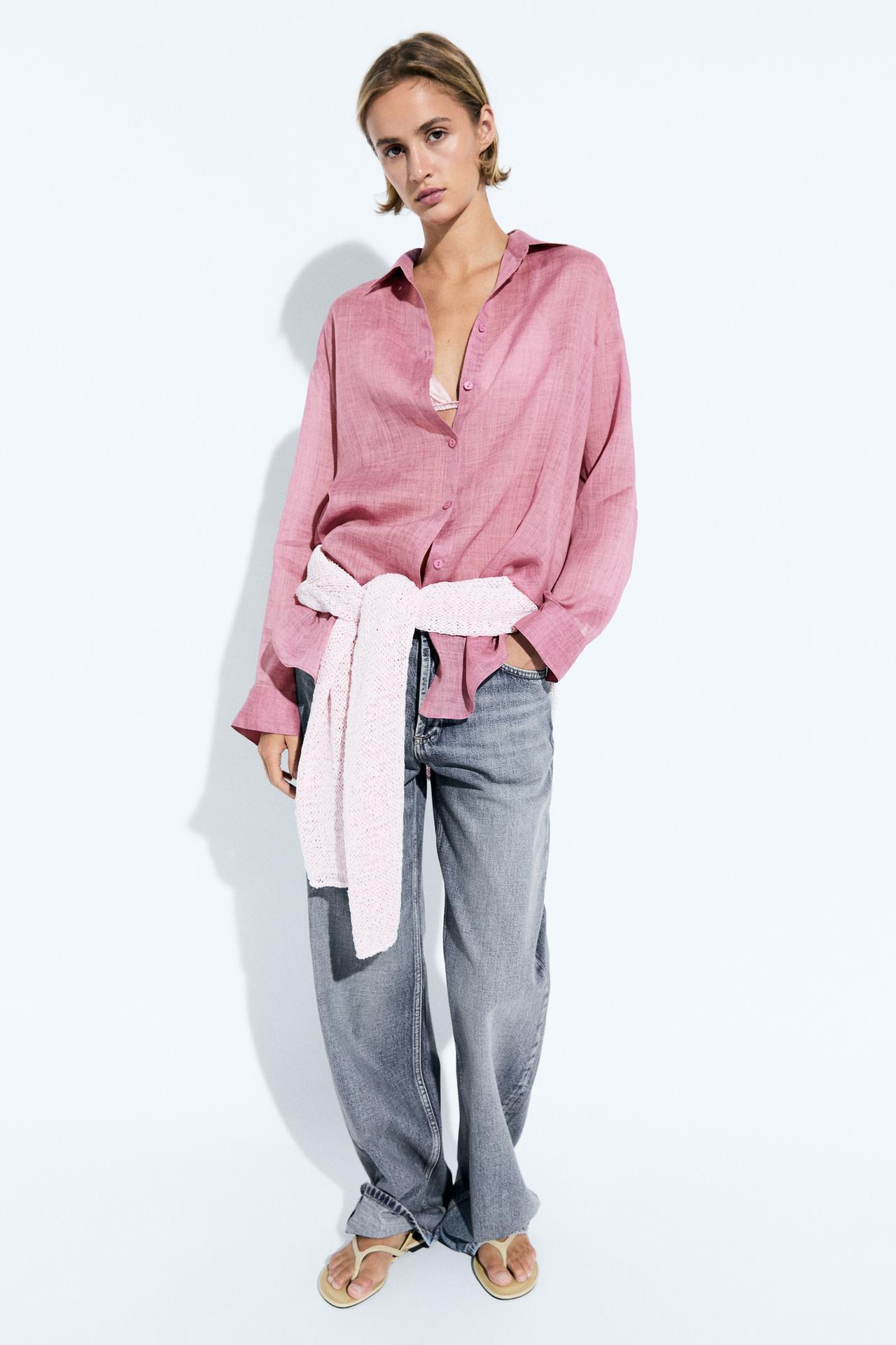 Flowing ramie blend shirt — RED MARL