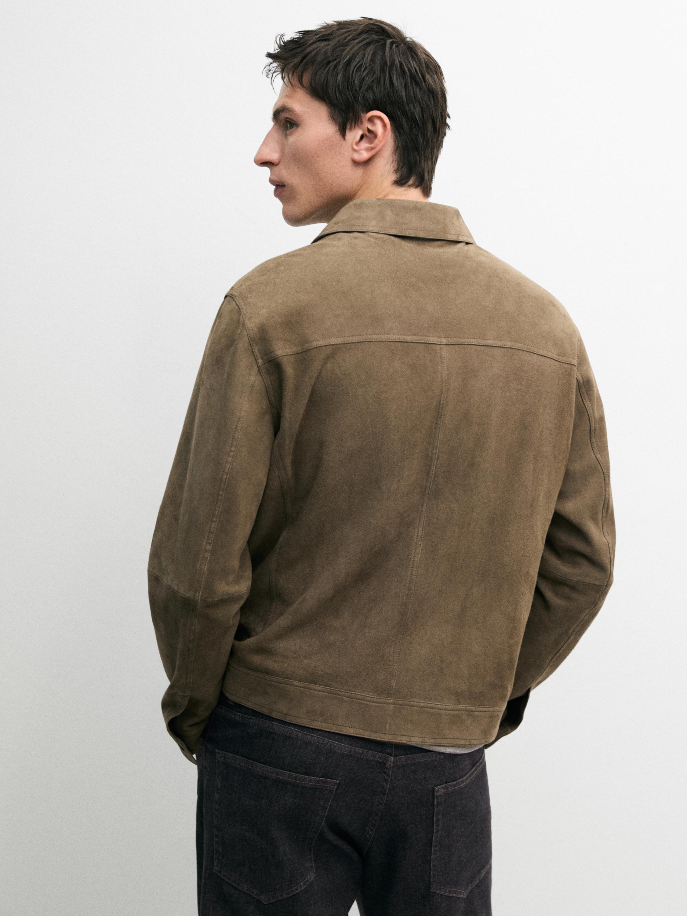 Distressed effect leather jacket with pockets — PALE GREEN