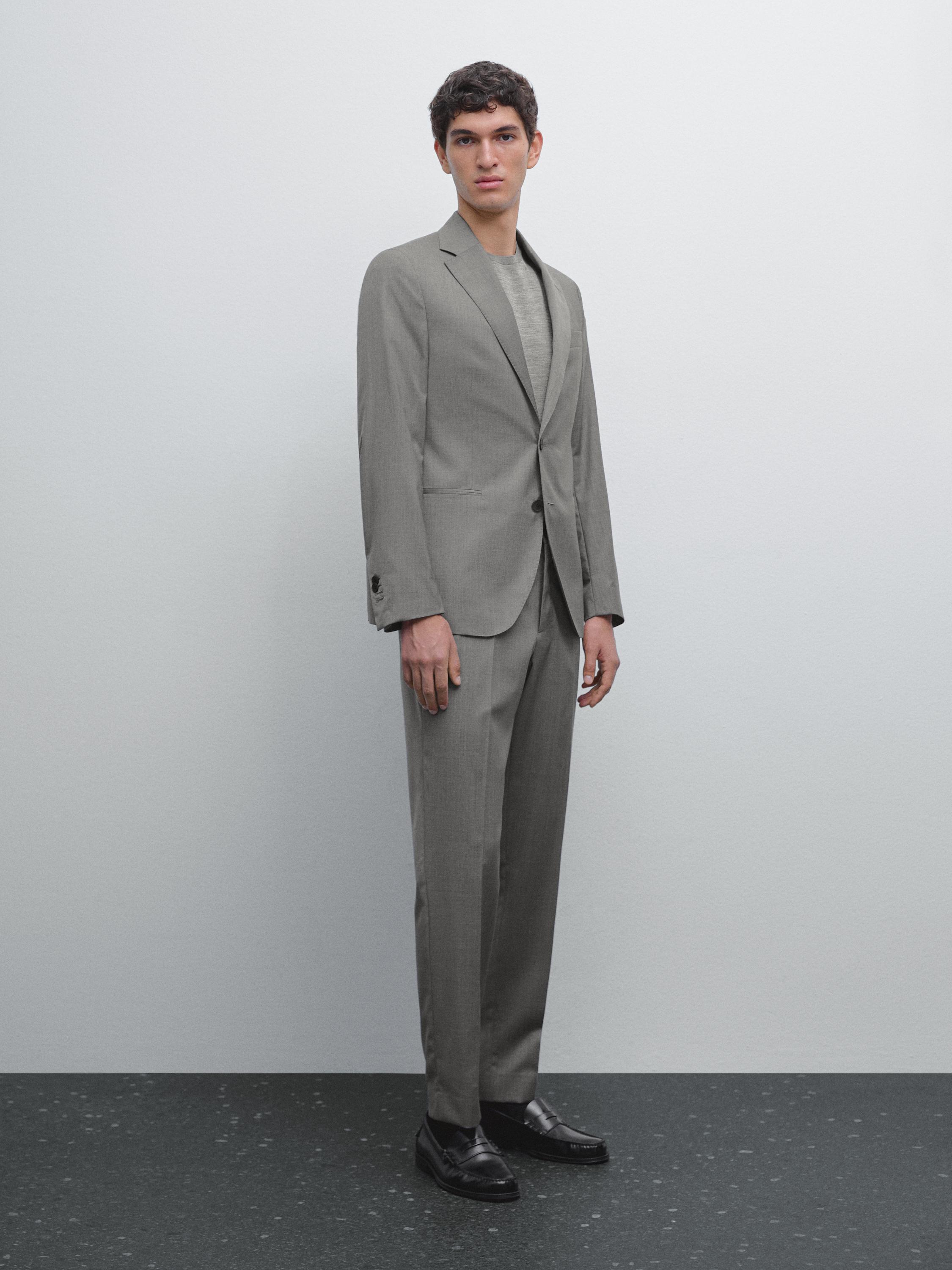 100% wool suit blazer · Grey · Dressy Massimo Dutti