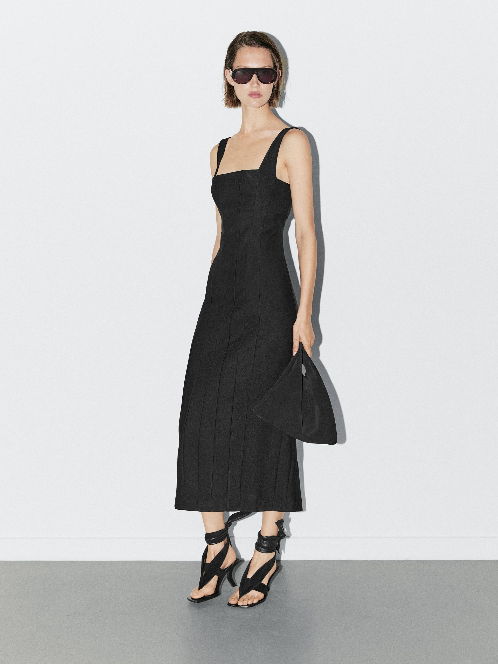 Dopasowana Sukienka Średniej Długości − Studio - Czarny - Xs - Massimo Dutti - Kobieta