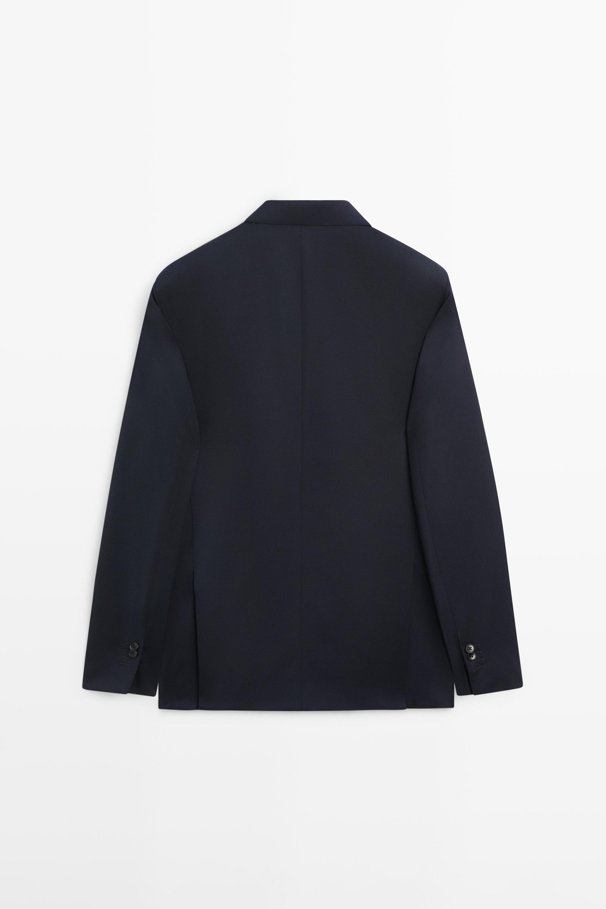 100% cool wool double-breasted suit blazer — NAVY BLUE