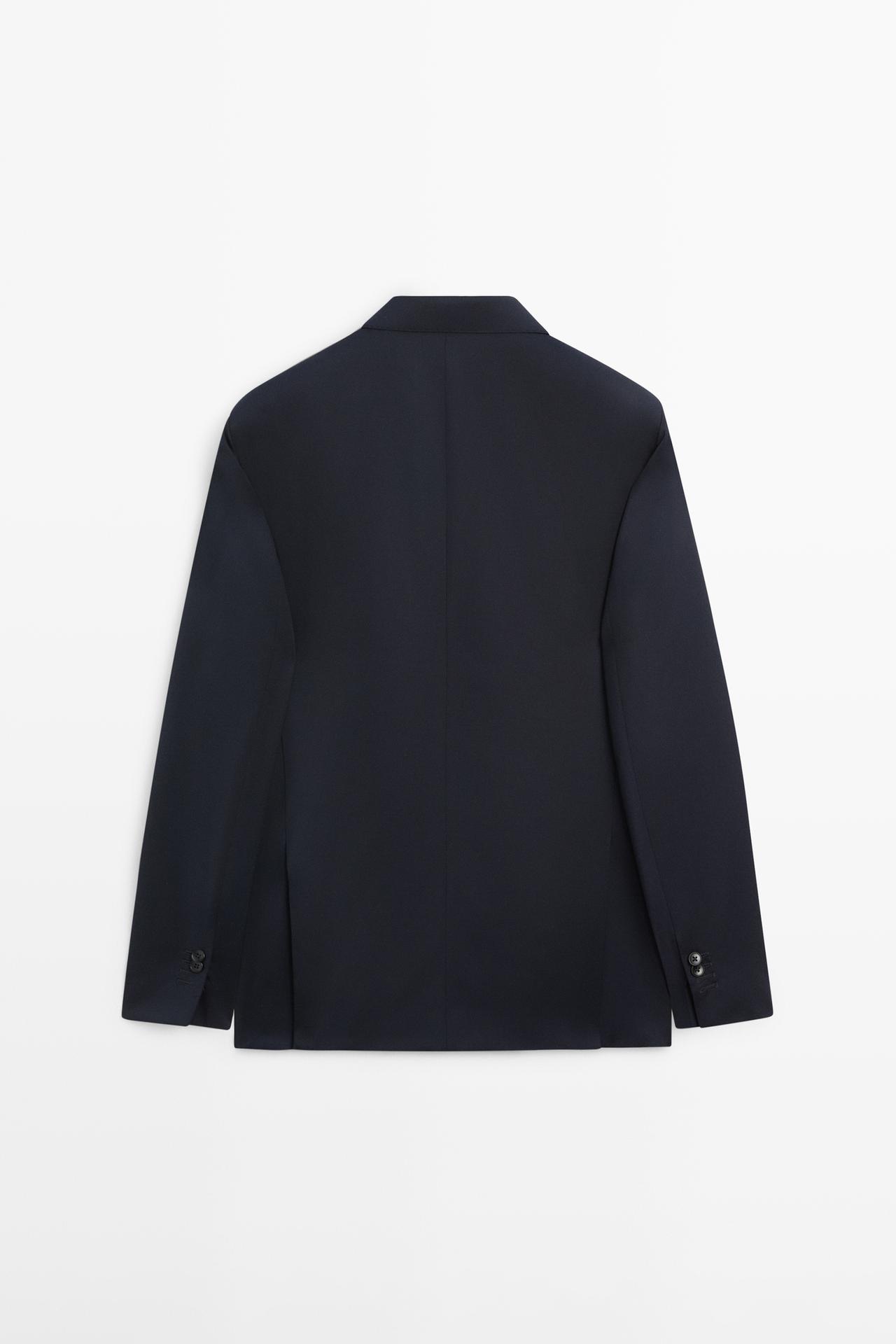 100% cool wool double-breasted suit blazer — NAVY BLUE