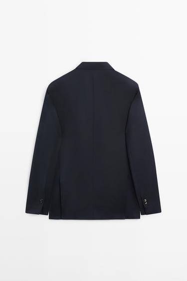 100% cool wool double-breasted suit blazer — NAVY BLUE 6