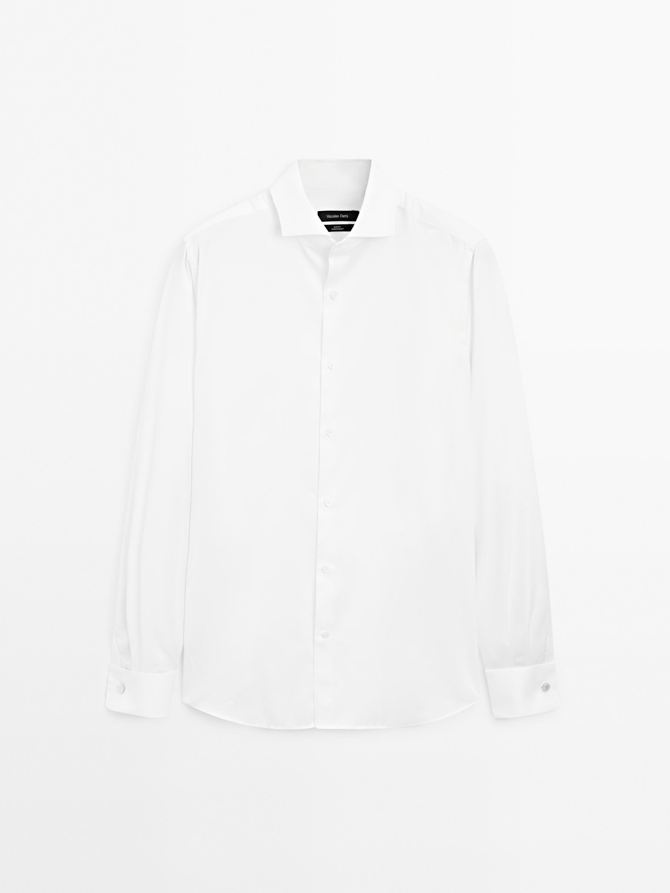 Slim Fit Cotton Shirt With Double Cuffs - White - 38 - Massimo Dutti - Men Slim Fit Cotton Shirt With Double Cuffs - White - 38 - Massimo Dutti - Men