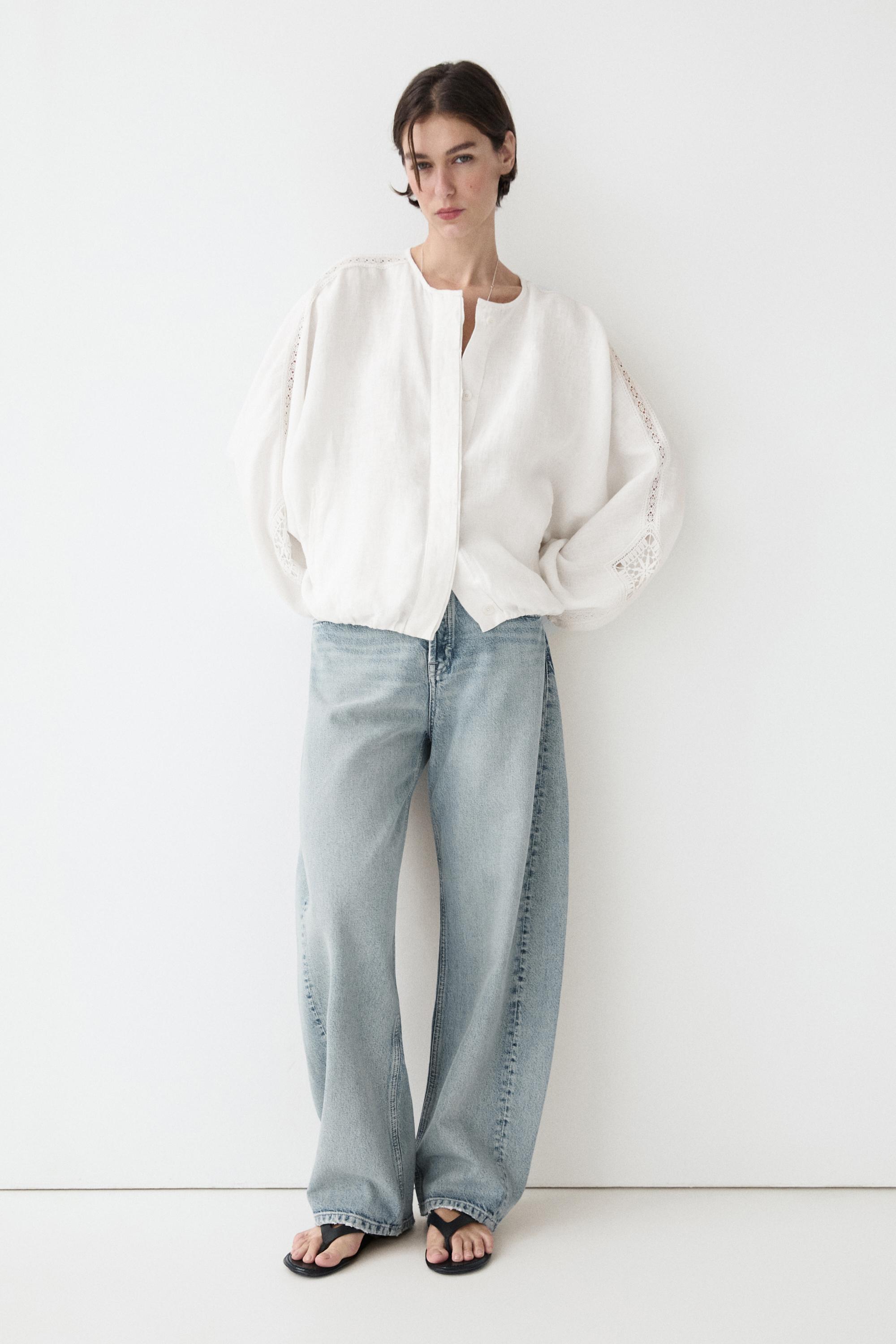 100% linen bomber jacket with embroidered detail — WHITE