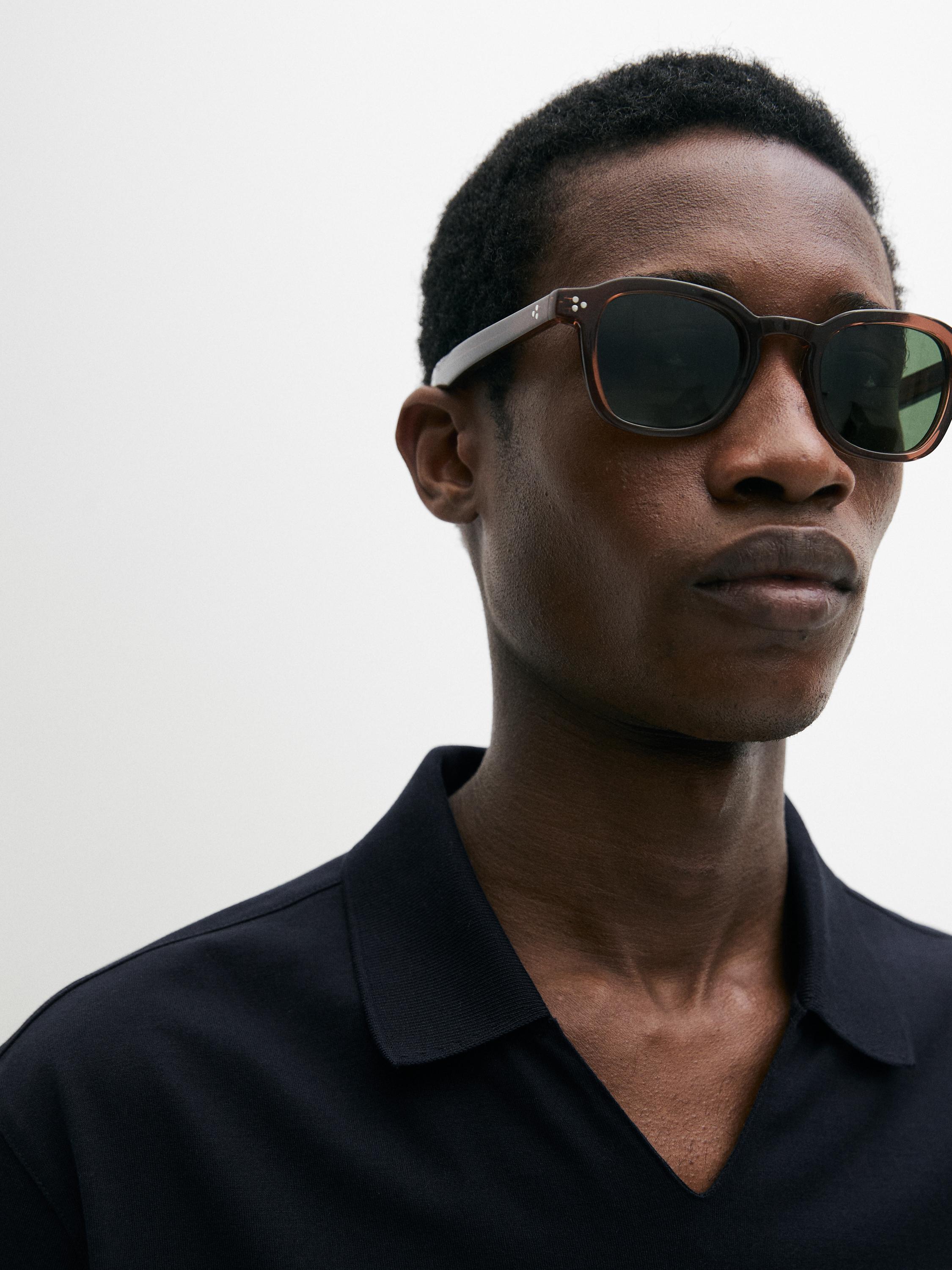 Cotton V-neck polo shirt — NAVY BLUE