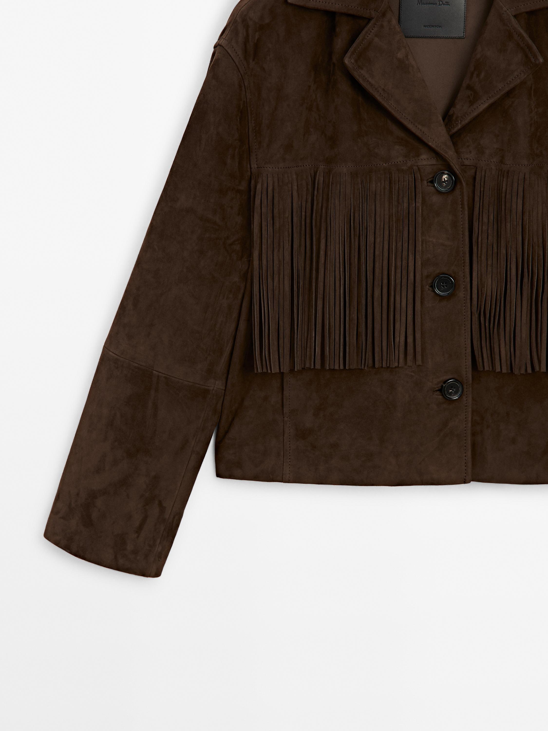 Zamszowa kurtka ze skórzanymi frędzlami